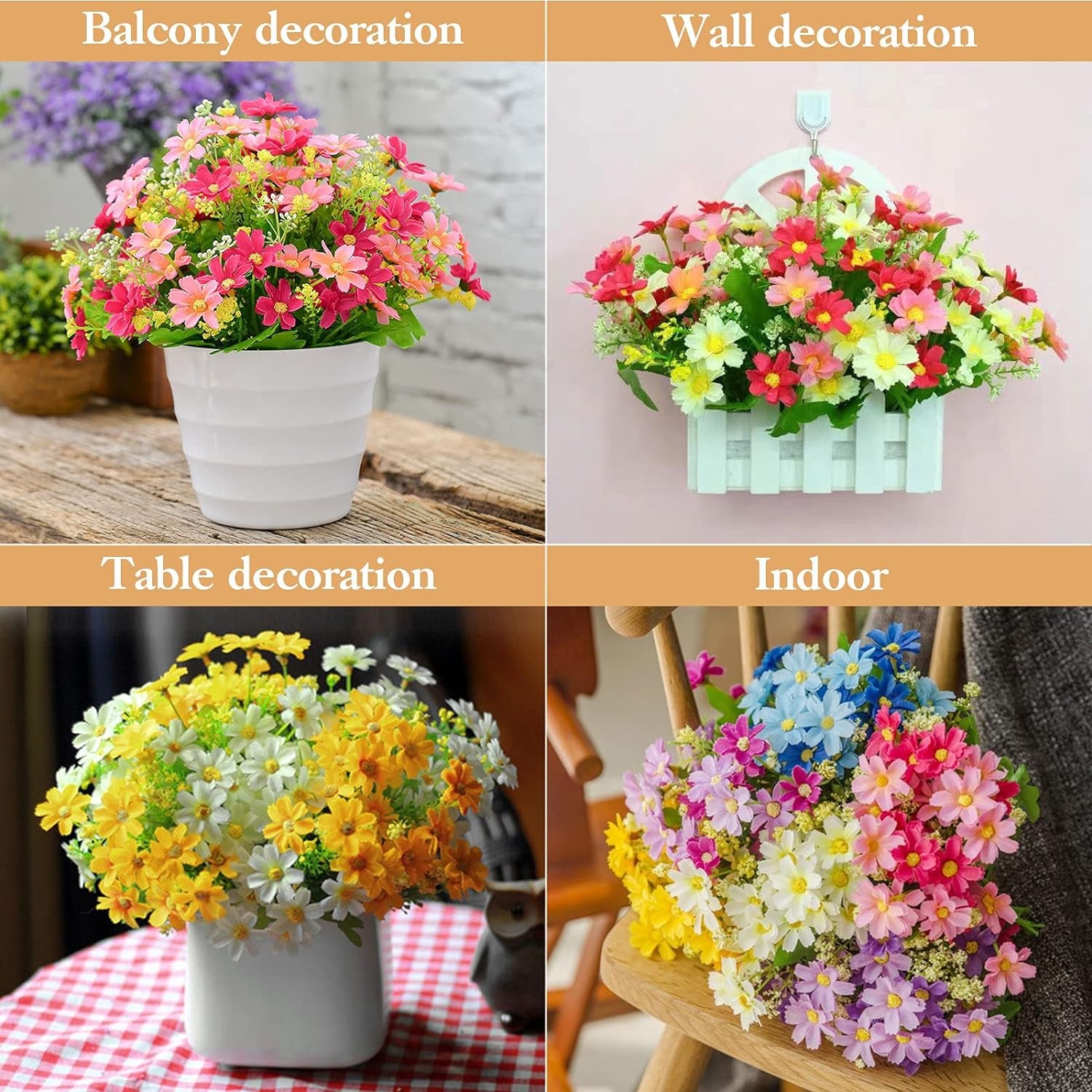 6PCS UV-Resistant Artificial Flowers Faux Silk Bouquet for Indoor & Outdoor Deco