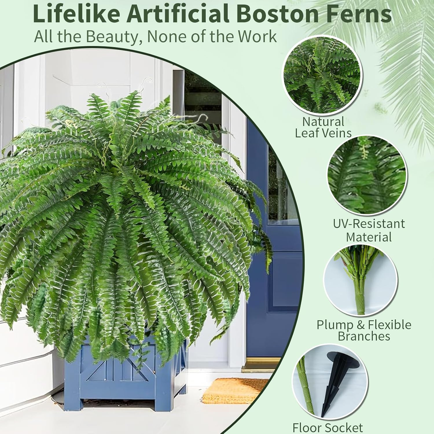 2 PCS Artificial Ferns for Outdoors, 50″ Fake Ferns Artificial Plants Large Real