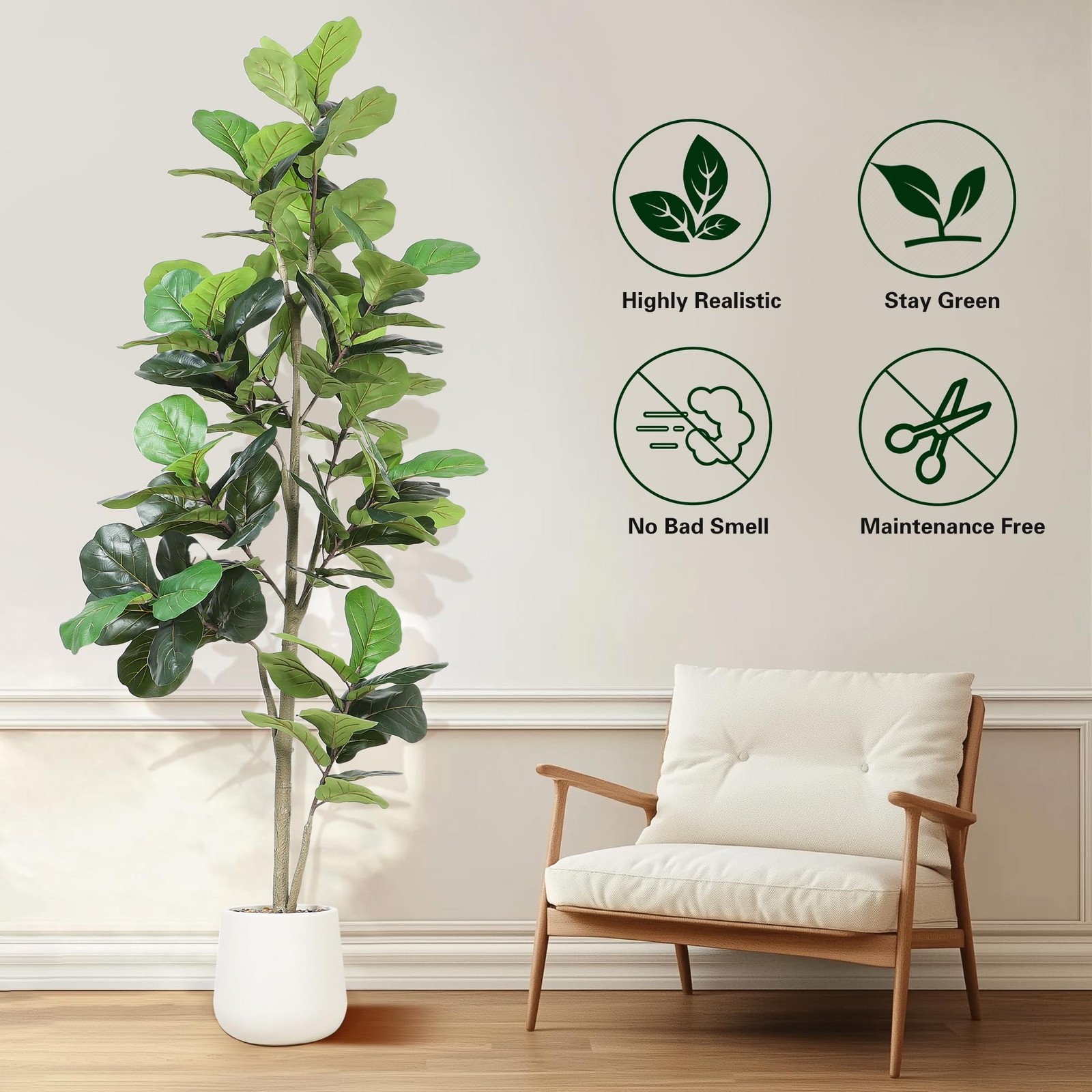 Jocoevol Artificial Fiddle Leaf Tree, 7ft Faux Plant Fake Ficus Lyrata Trees