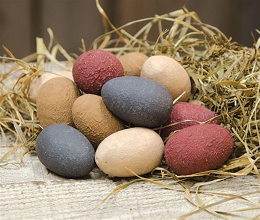 Primitive Aged Wood Easter Eggs Set of 12 Rustic Spring Basket Filler
