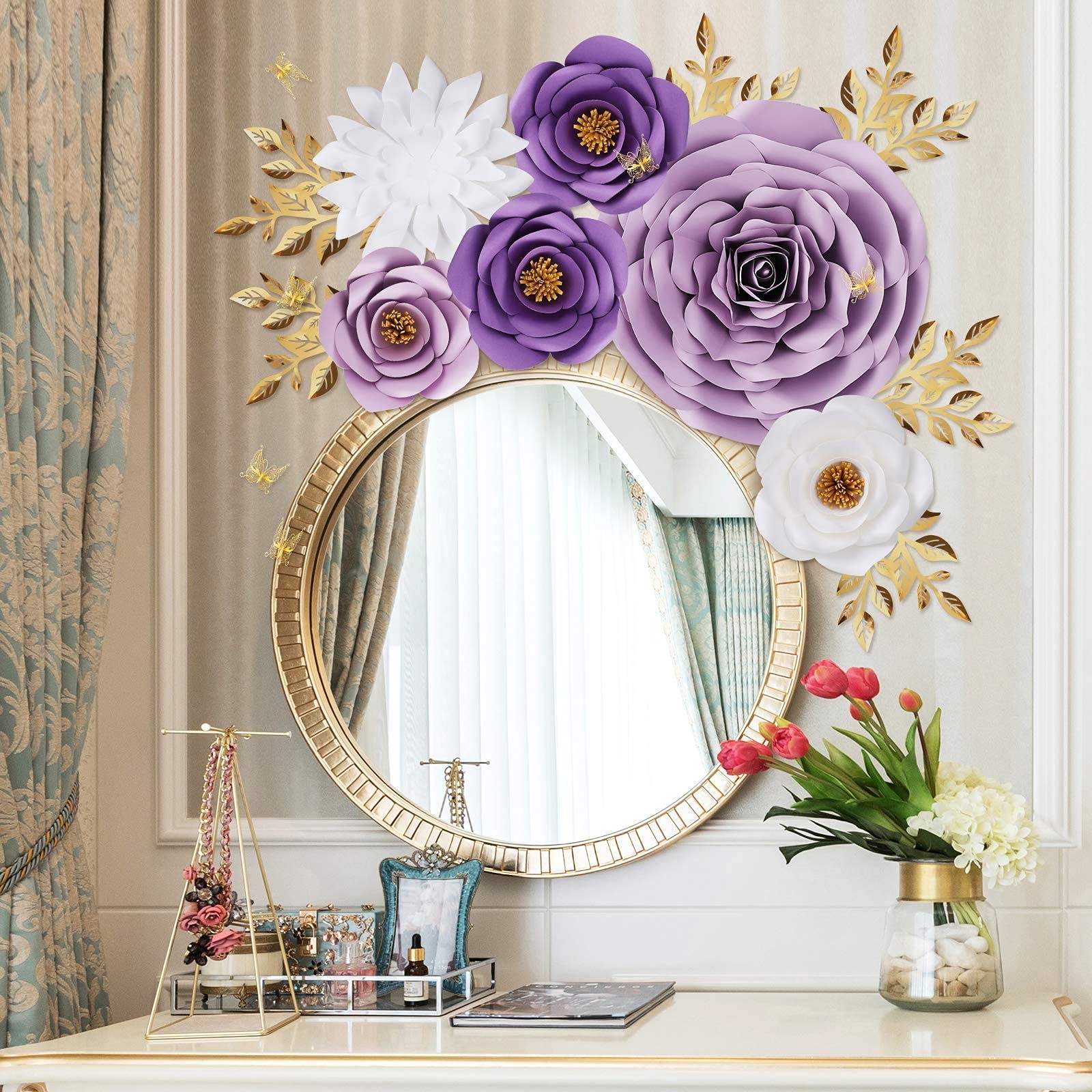 Purple Roses Paper Flowers Decorations for Wall, Giant Floral Wall Decor for …