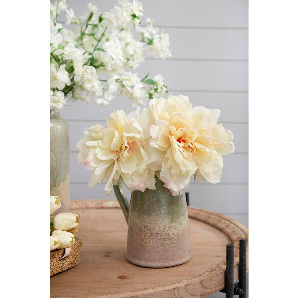 4-Pack 14 In. White Indoor Artificial Vibrant Peony Flower with Lifelike Petal,