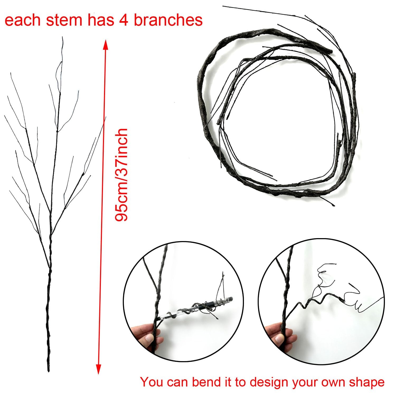 3Pcs 37″ Lifelike Curly Branches Dry Artificial Twigs Fake Plants Bendable St…