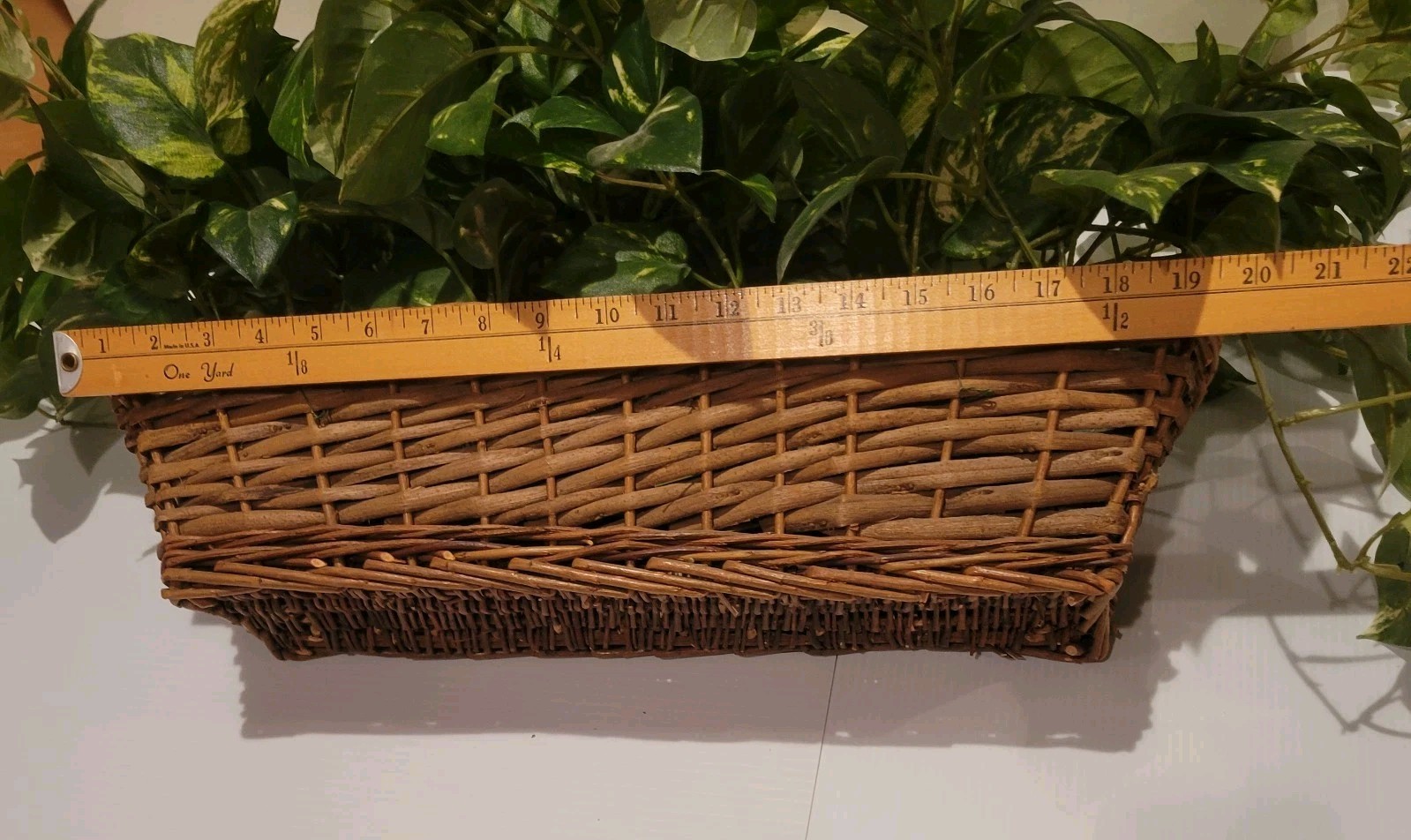 Indoor Faux Artificial Ivy Pothos Plant In Wicker Ledge Basket