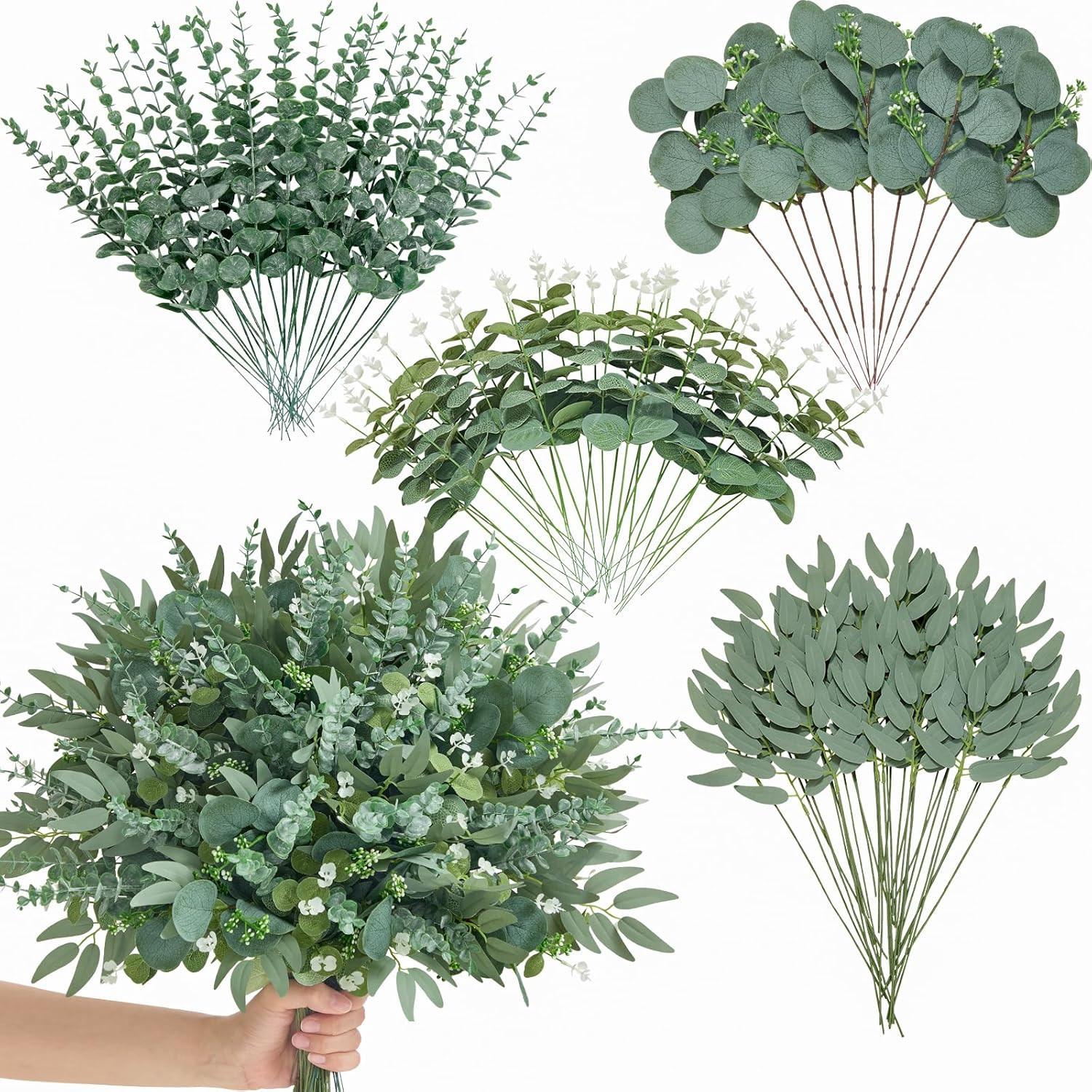 100Pcs Eucalyptus Leaves Stems – Faux Greenery for Weddings & Decor