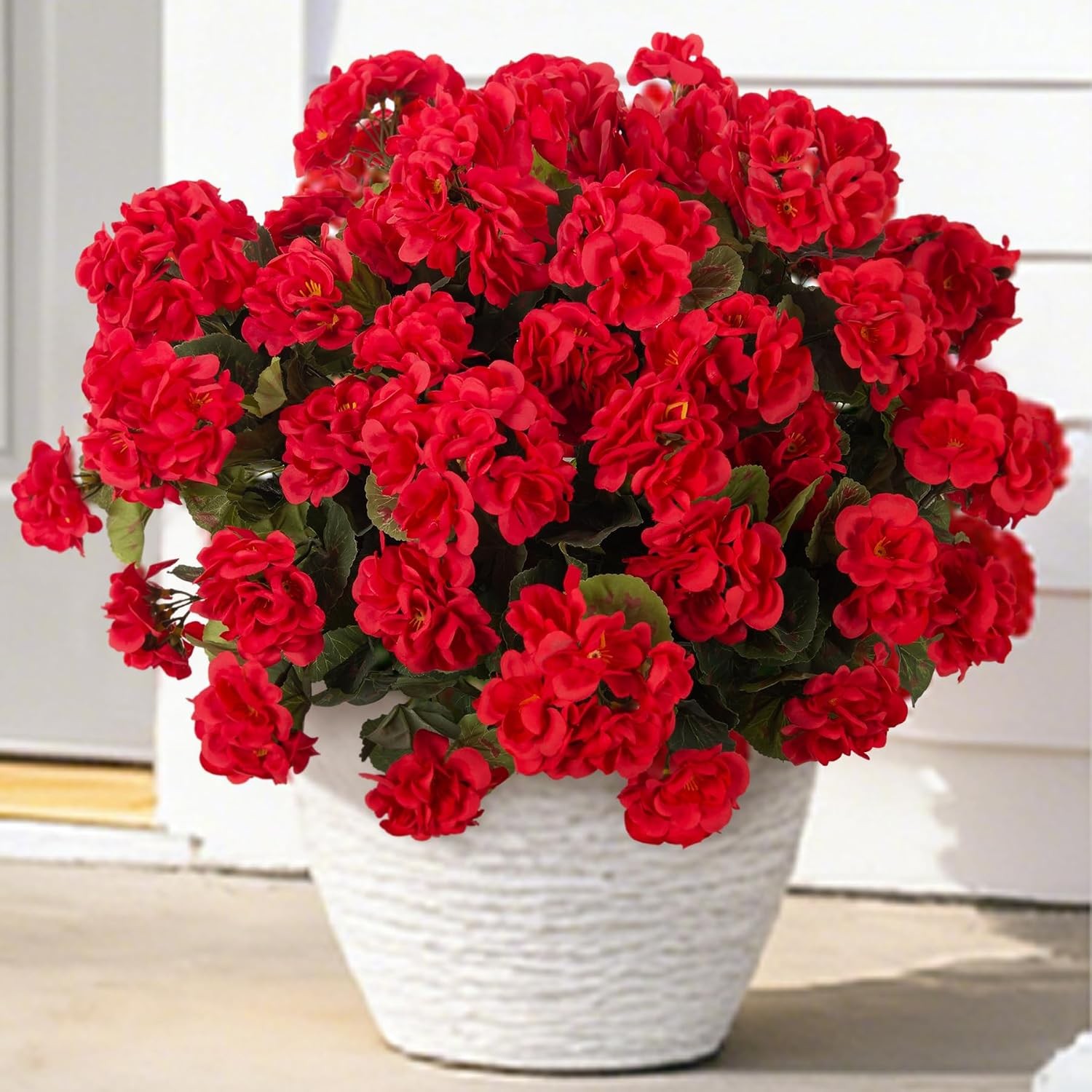 6 Pcs Silk Geraniums UV Resistant, Outdoor Faux Flowers for Planter US
