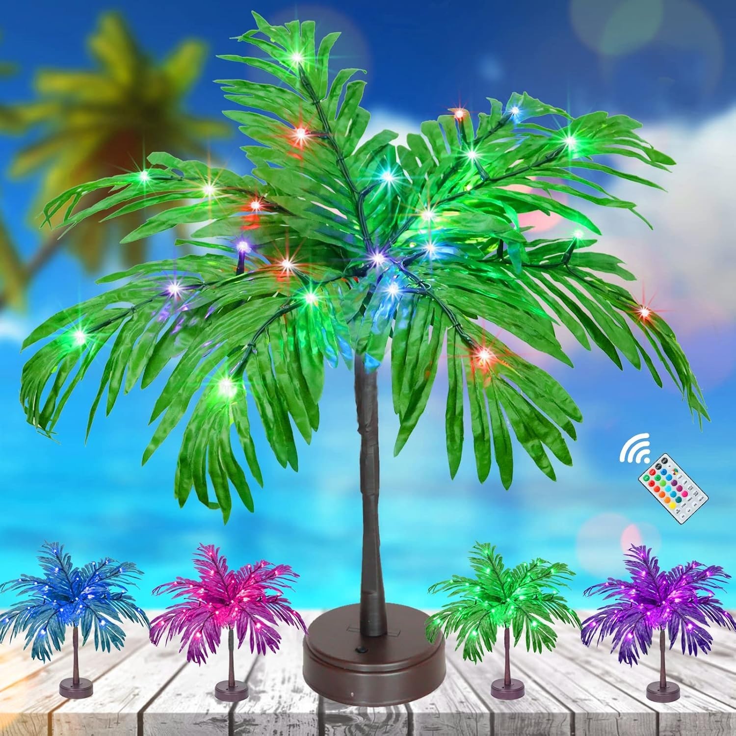 Vibrant 23-Inch Color Changing Palm Tree – Perfect for Luau Parties & Home Decor