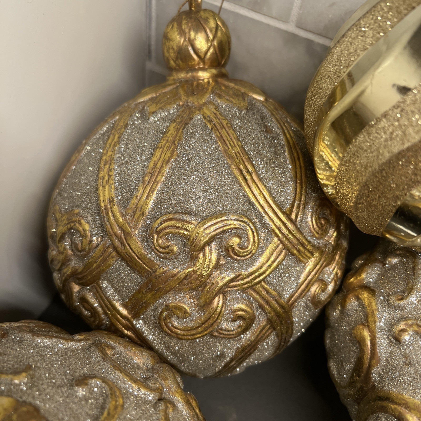 6 Extra Large/Large Gold Silver Glitter Ball Ornamental Decor