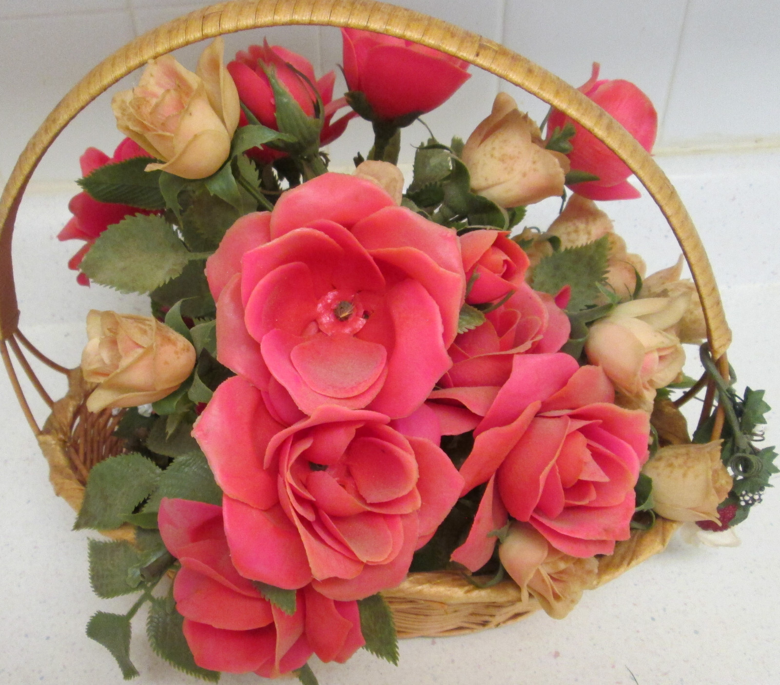 Artificial Planter Basket Faux Indoor House Plant Woven Basket with Handle
