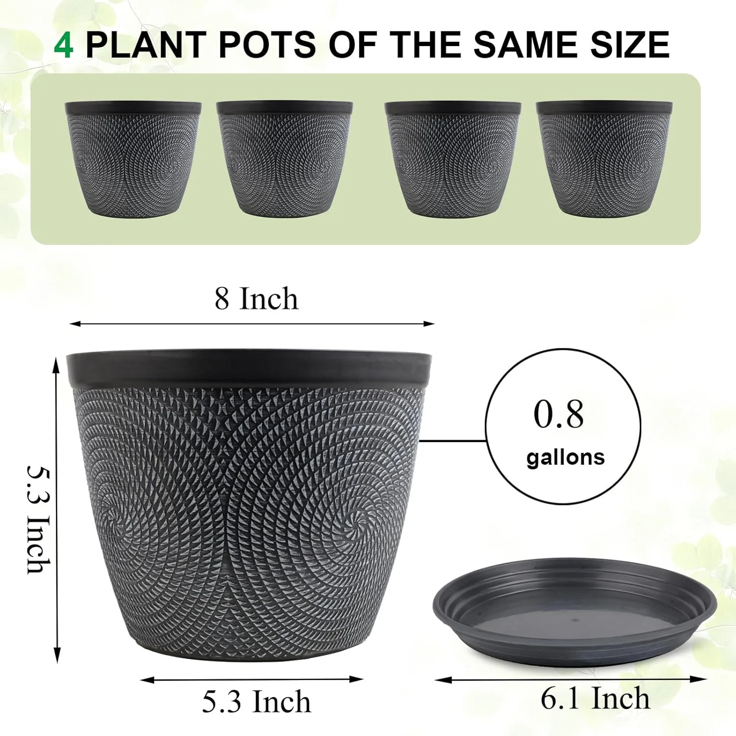 Quarut 4 Pack 8 Inch Flower Pots Planters for Outdoor Indoor, Plastic Plant Pots