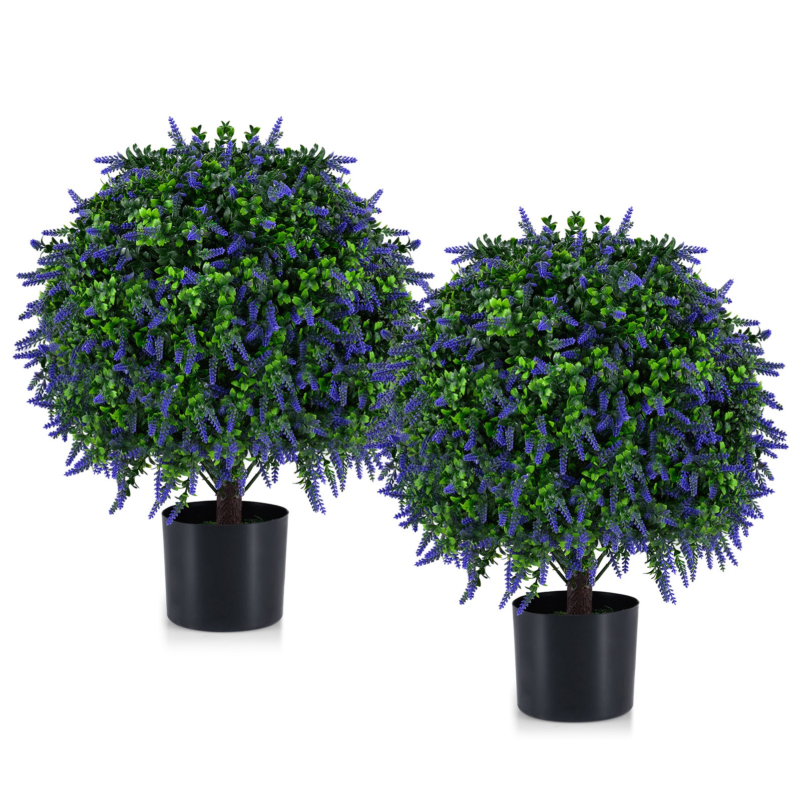 Set of 2 Artificial Lavender Topiary Ball Trees 22″ Faux Lavender Potted Plants