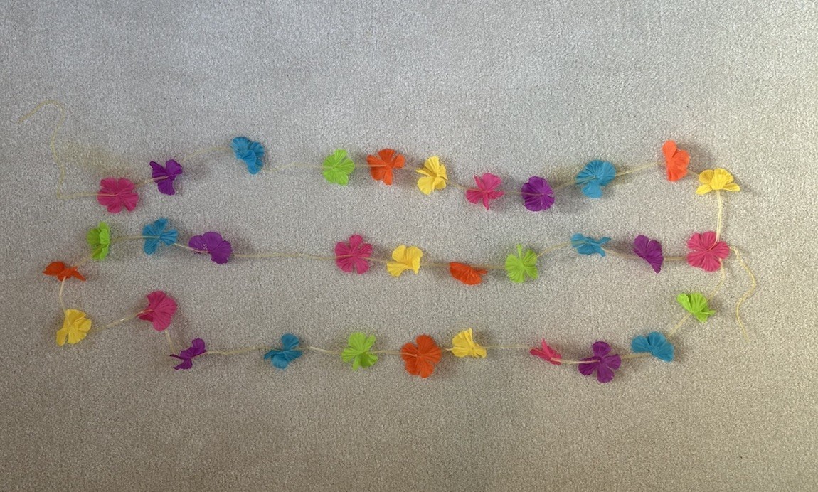 VIBRANT 12’ SILK FLOWER LUAU BEACH HAWAIIAN GARLAND COLORFUL LEI PINK BLUE GREEN