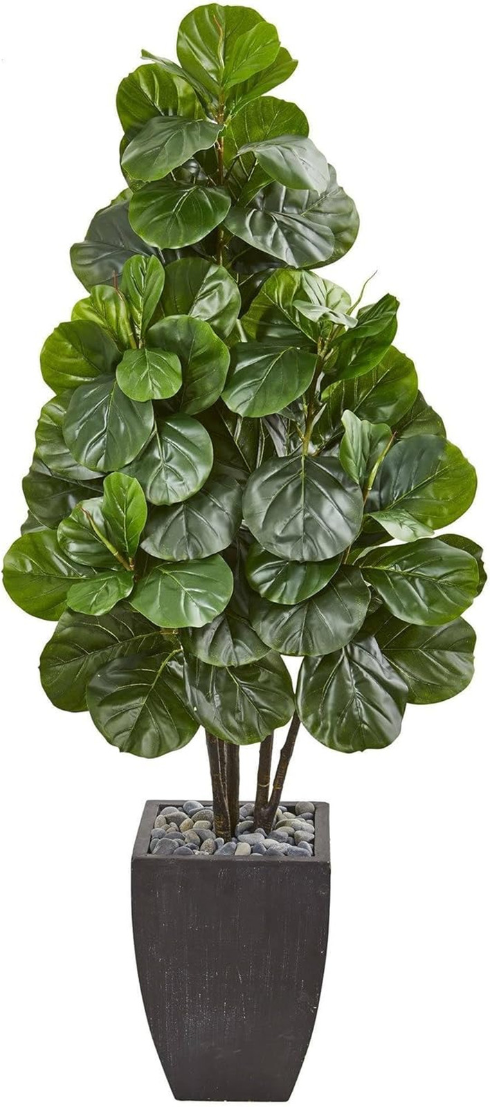 63-Inch Fiddle Leaf Fig Tree in Black Planter – Lifelike Silk Plant Decor