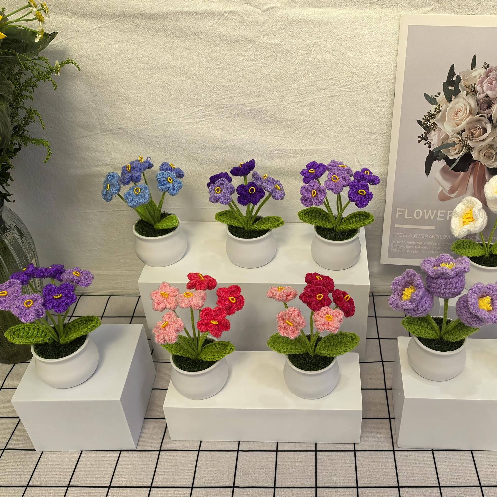 Crochet Flowers Bouquet for Home Office Desk Decor