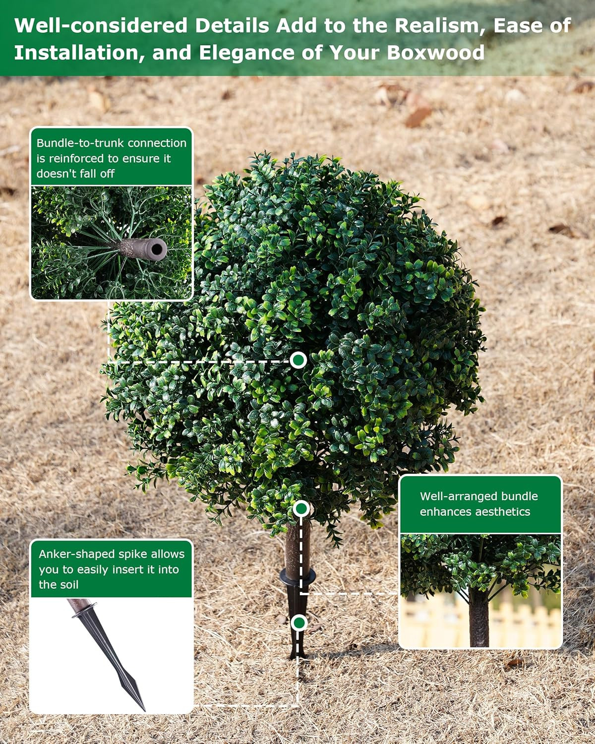 27.6″ UV Resistant Boxwood Topiary – 2 Pack Outdoor Faux Greenery Bushes