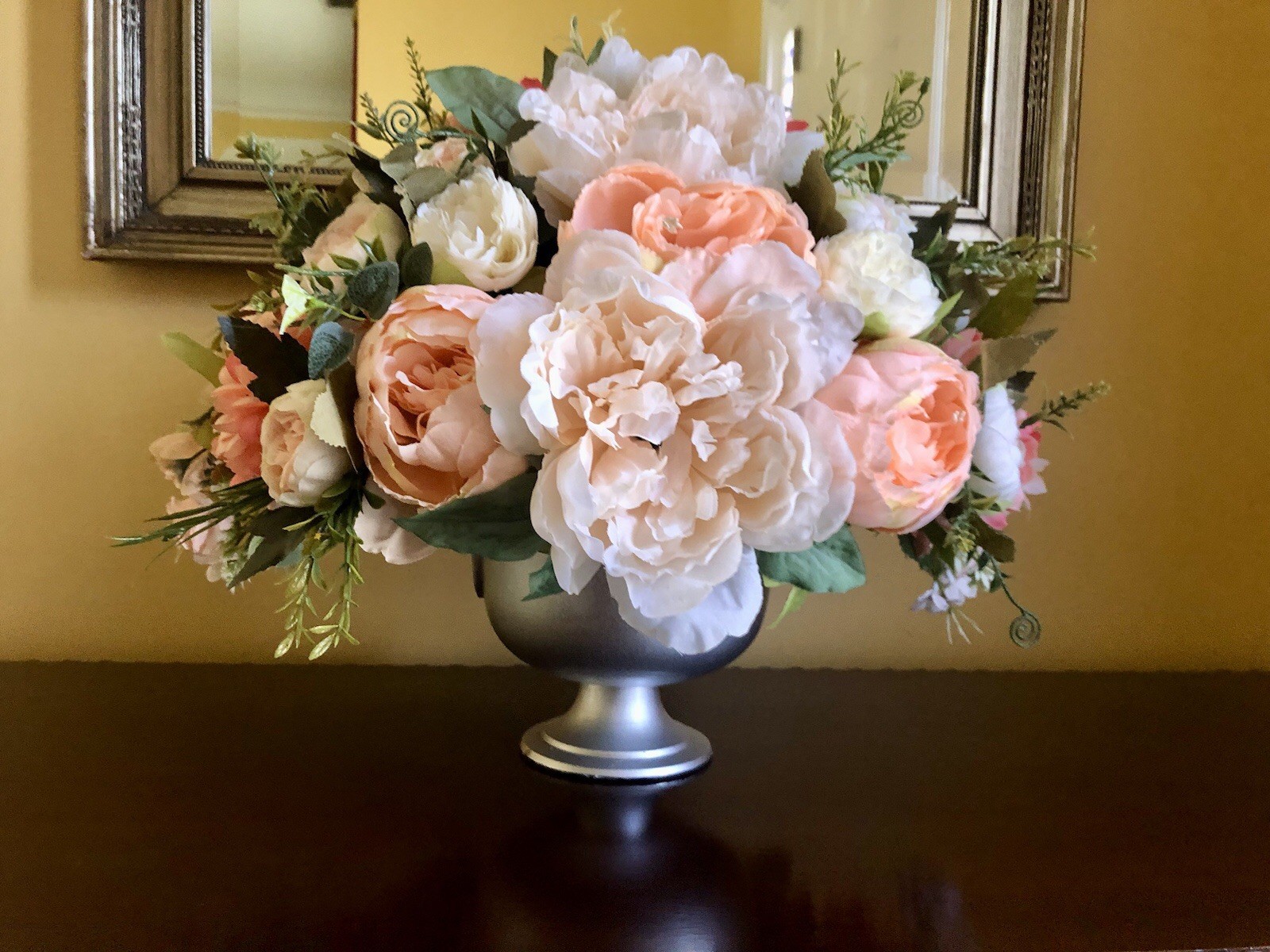 Blush Peach Peony Floral Arrangement Spring Easter Floral Centerpiece