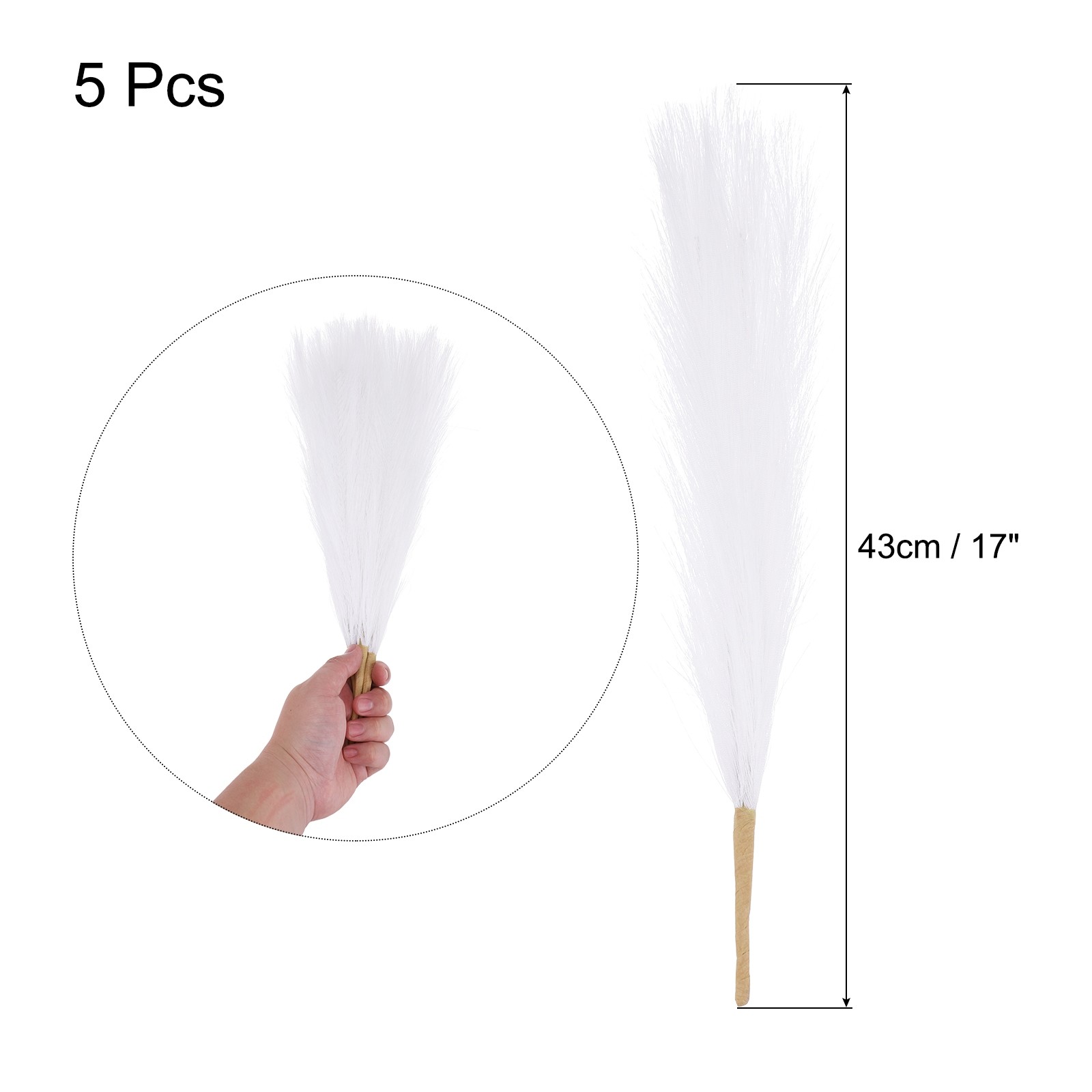 5pcs Dried Faux Pampas Grass 17″ Artificial Pampas Grass Decor White