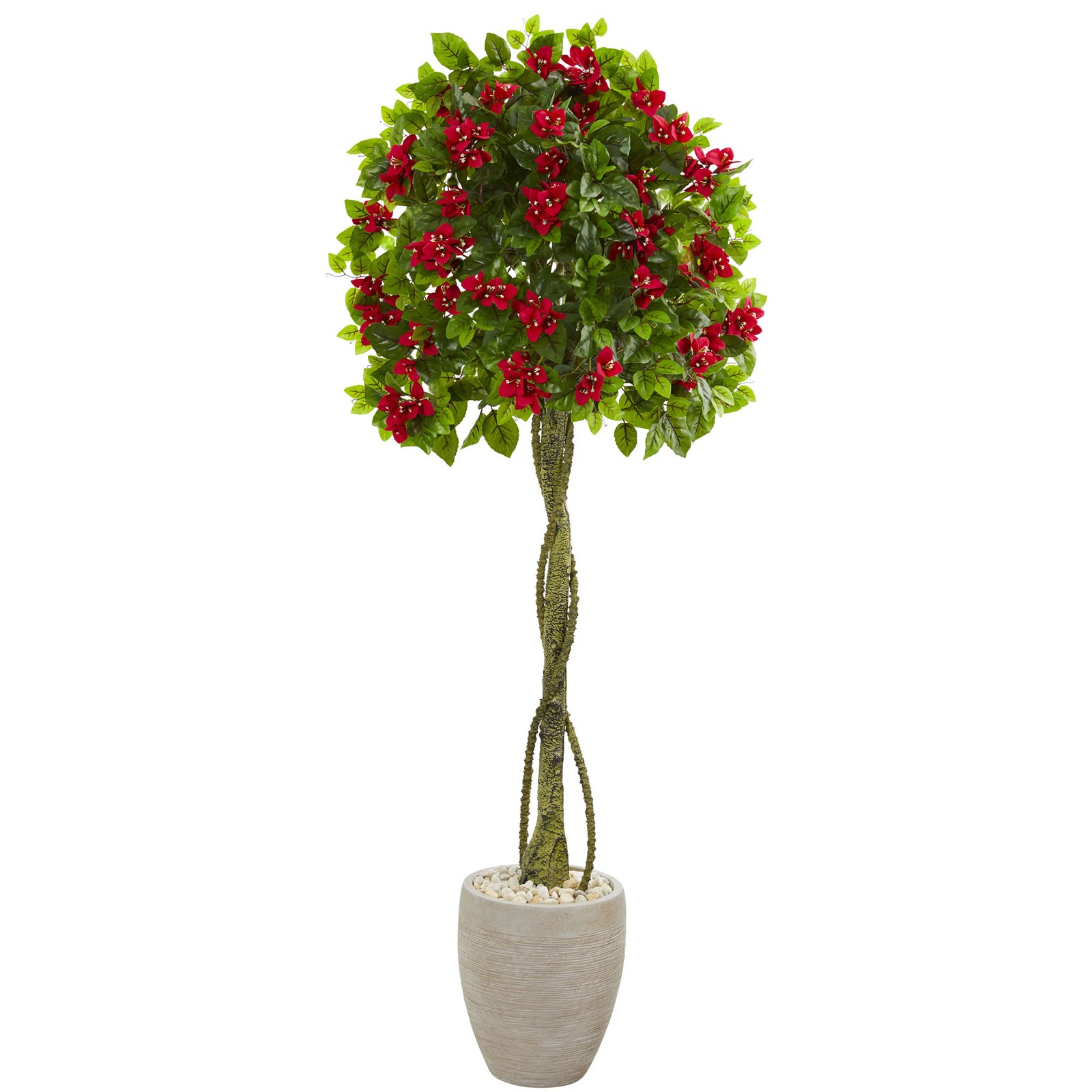 Nearly Natural 5.5’Bougainvillea Topiary Artificial Tree In Sand Colored Planter