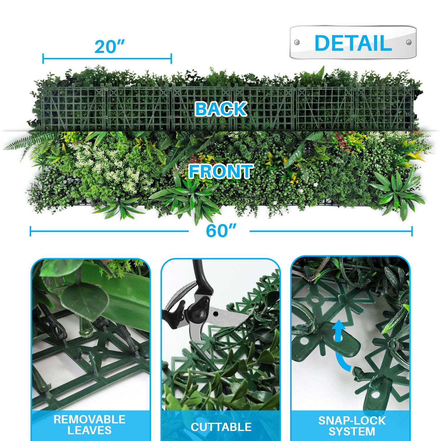 PATIO 20″ x 20″ Artificial Plant Fence Panel Set(of 3) Faux Grass Wall Decor