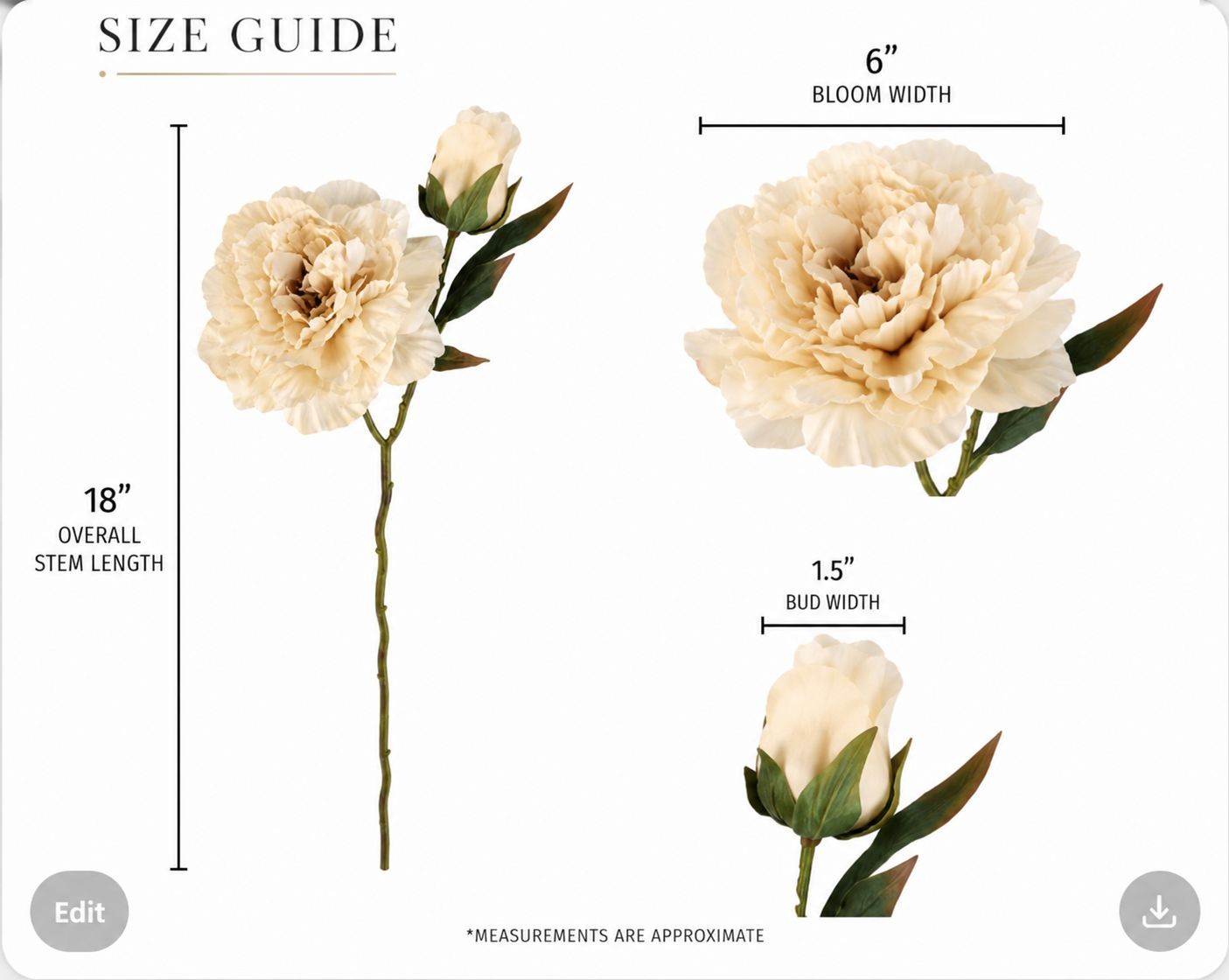 Cream Artificial Peony Stem 18 Inch Faux Peony Flower Stem Wedding Bouquet Flora