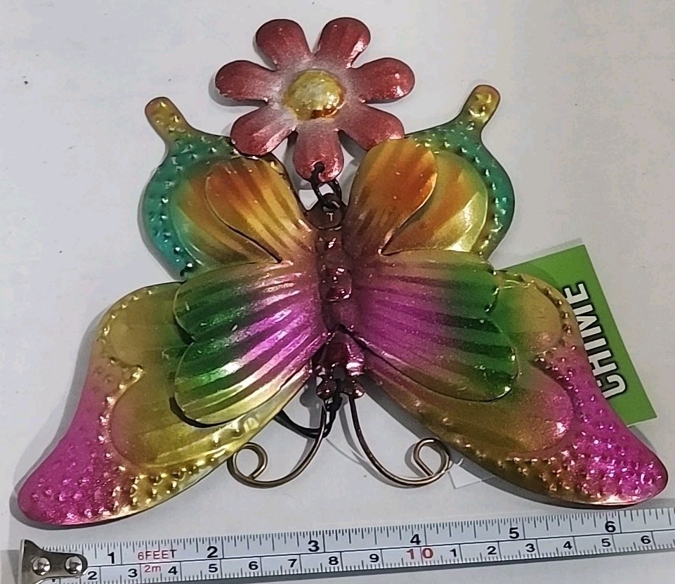 Butterfly & Flower Decorative Hanging Indoor Outdoor Metal Sign True Living (BTB