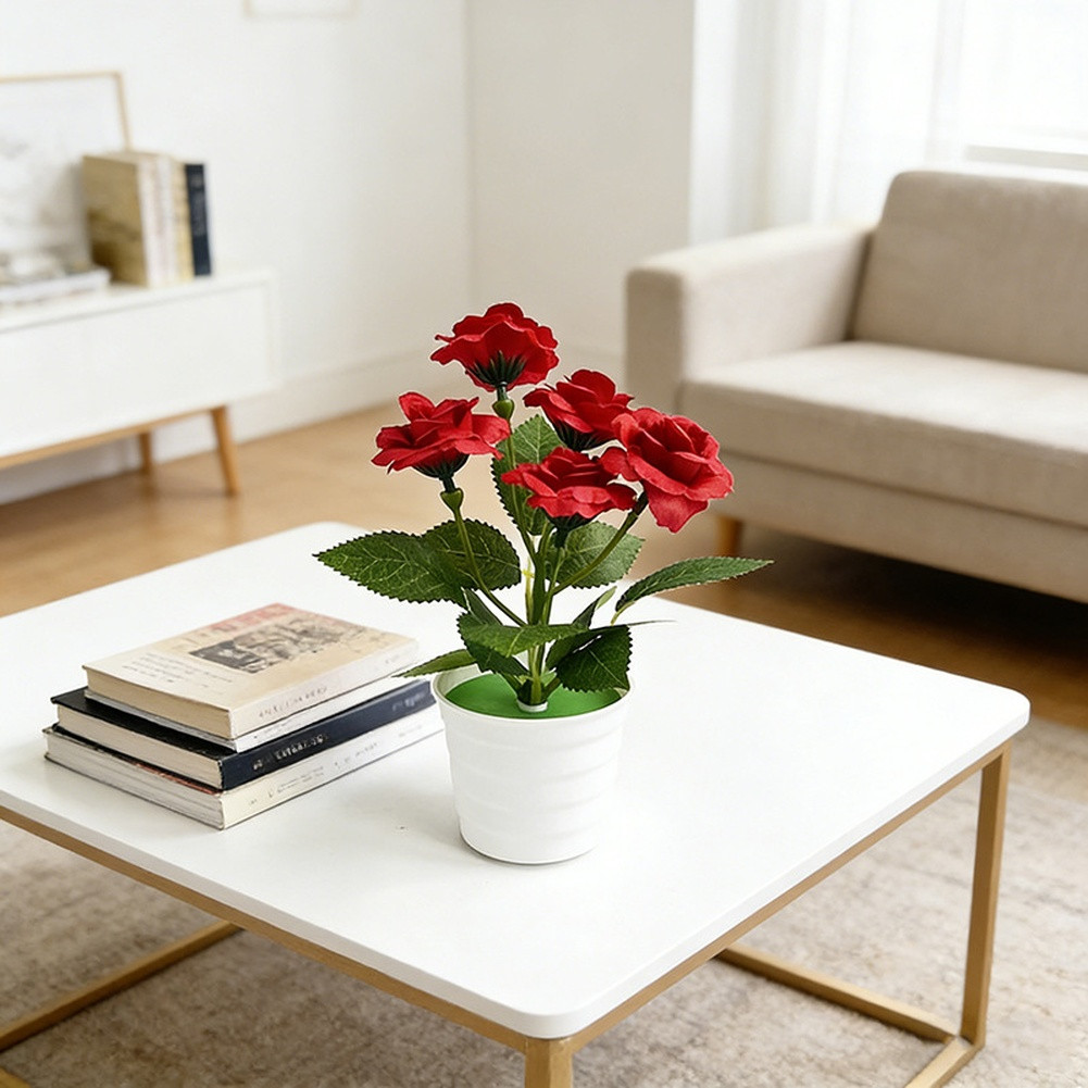 Artificial Rose Table Decor in Pot for Home Living Room Bedroom Styling
