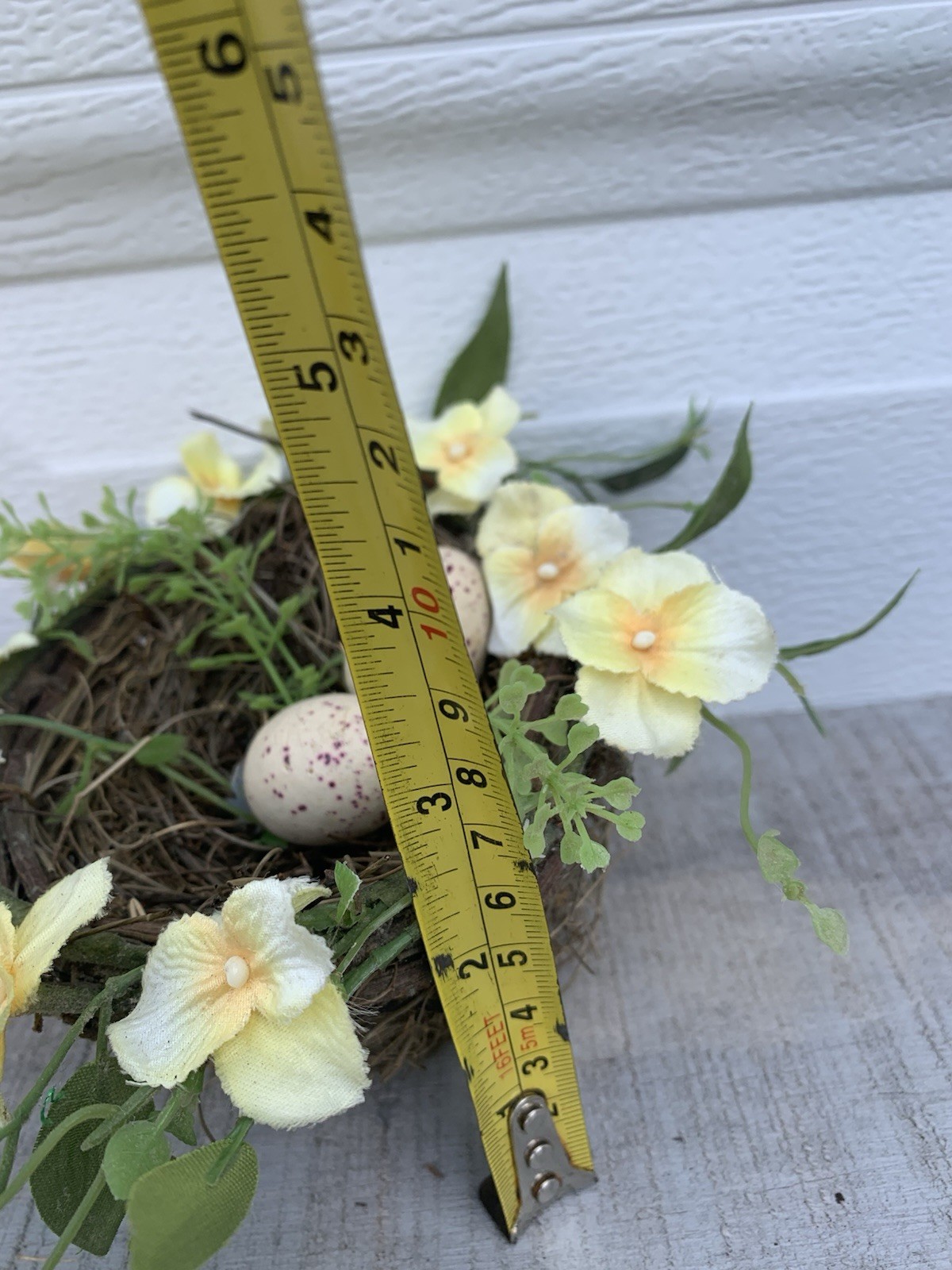 Decorative Bird’s Nest With 2 Faux Eggs And Yellow Artificial Flowers Spring