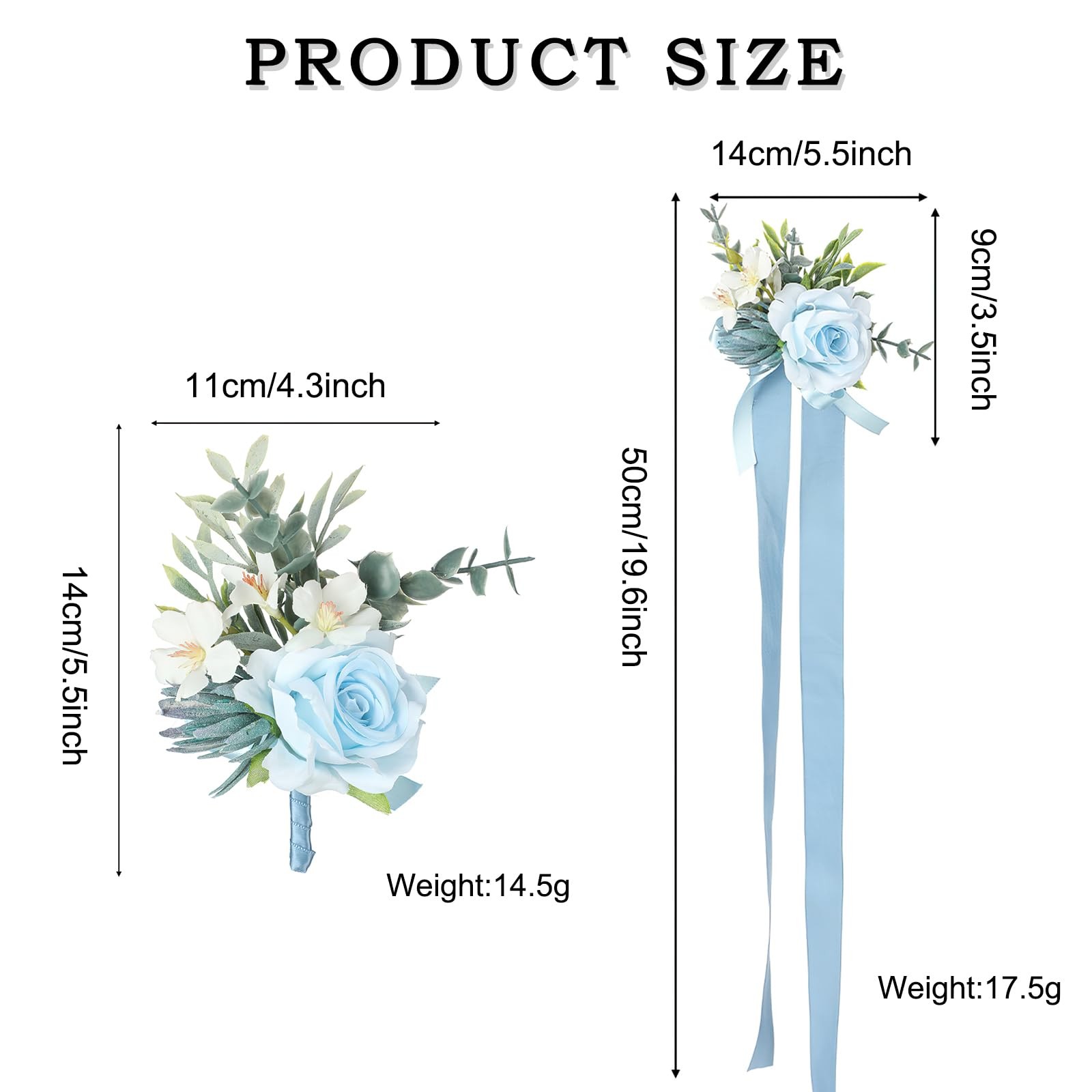 2 PCS Light Blue Artificial Rose Wrist Corsage Boutonniere Set Groom Groomsmen