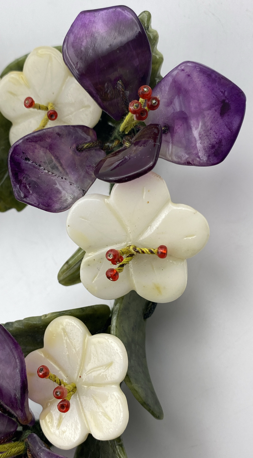 Asian Style Carved Semi Precious Stones Floral Candle Ring Wreath