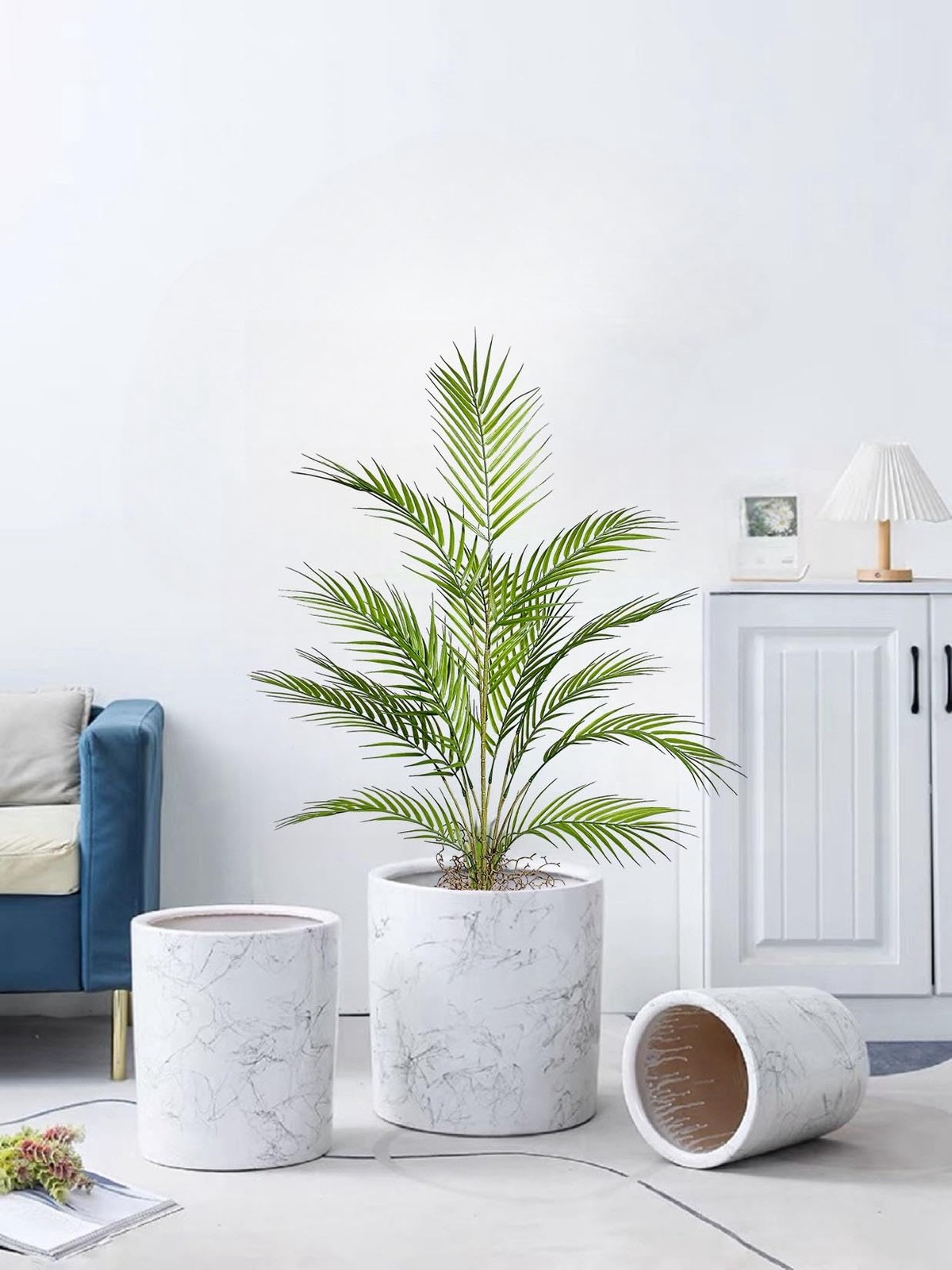 3FT Large Artificial Plants in Pot Fake Palm Tree with Black Tall Planter, Fa…