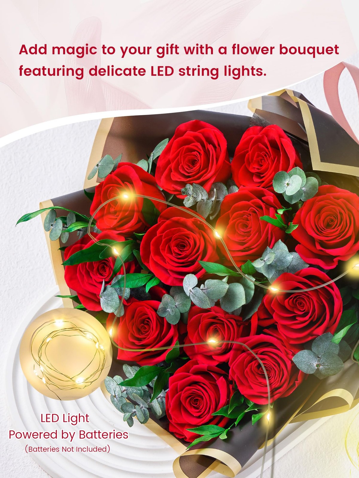 12 Red Preserved Roses Bouquet Flower Bouquet with Led Lights Gift for Women …
