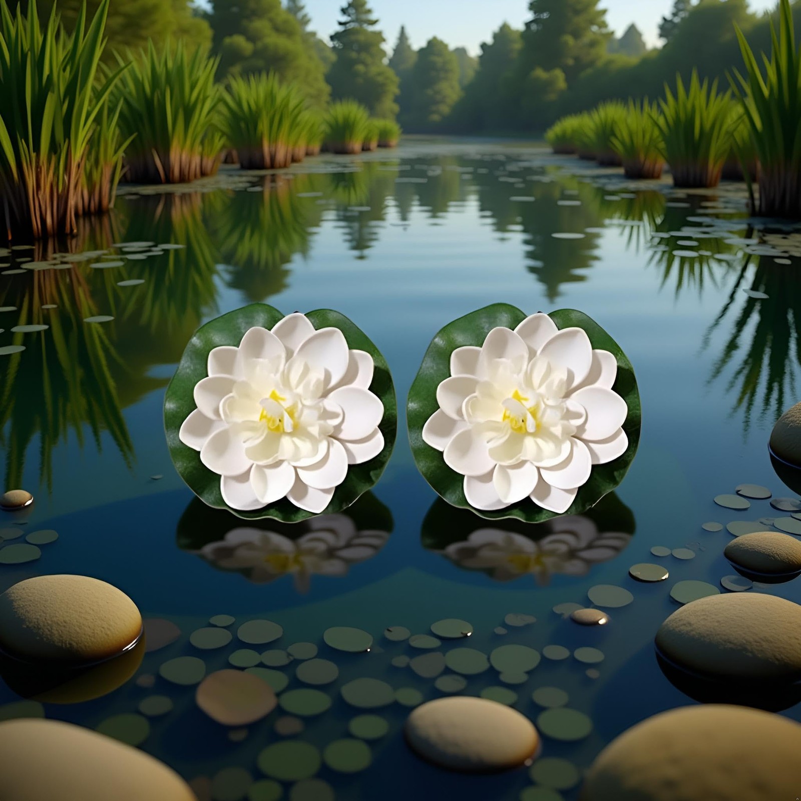 Tnyvm 6 Pcs White Artificial Lotus Flowers Large Floating Lotus Faux Water Li…