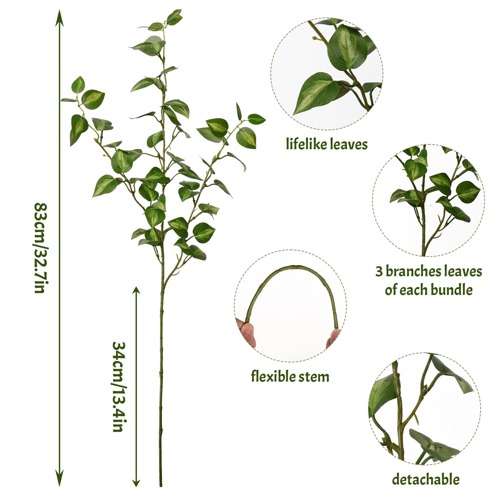 4PCS Artificial Greenery Fake Eucalyptus Leaves Stem Plants 32.7 Inch Faux Fo…