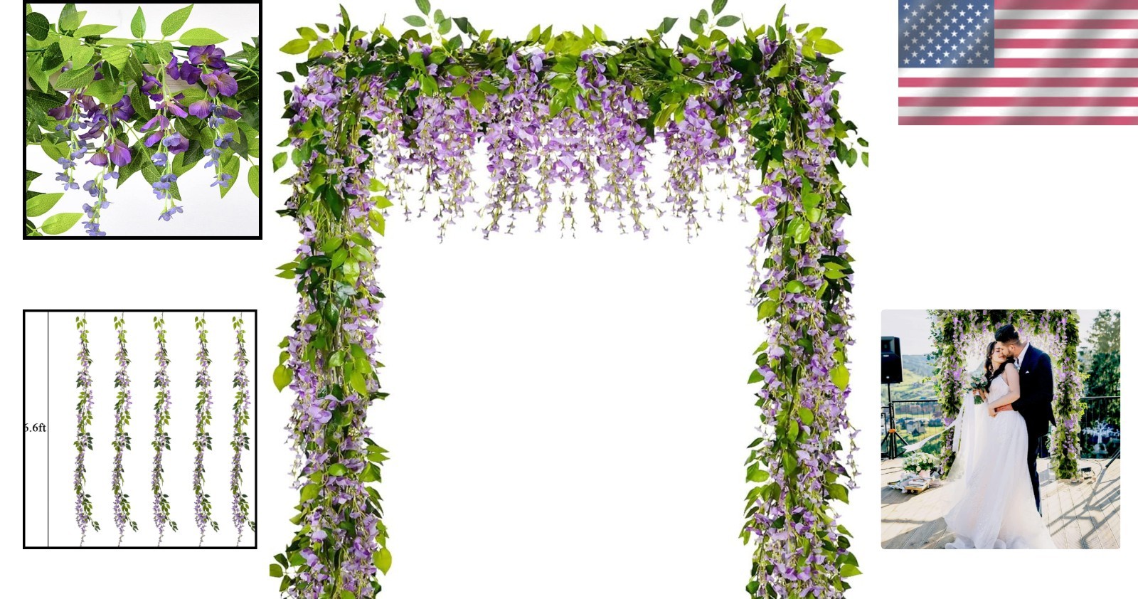 Realistic 33ft Wisteria Flower Garland – Perfect for Wedding Arches & Decor