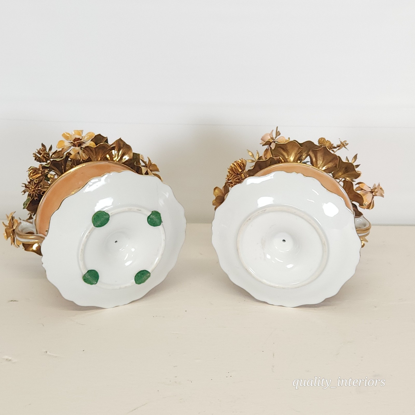Pair Jane Hutcheson for Gorham Apricot Teacup & Saucer Floral Arrangement