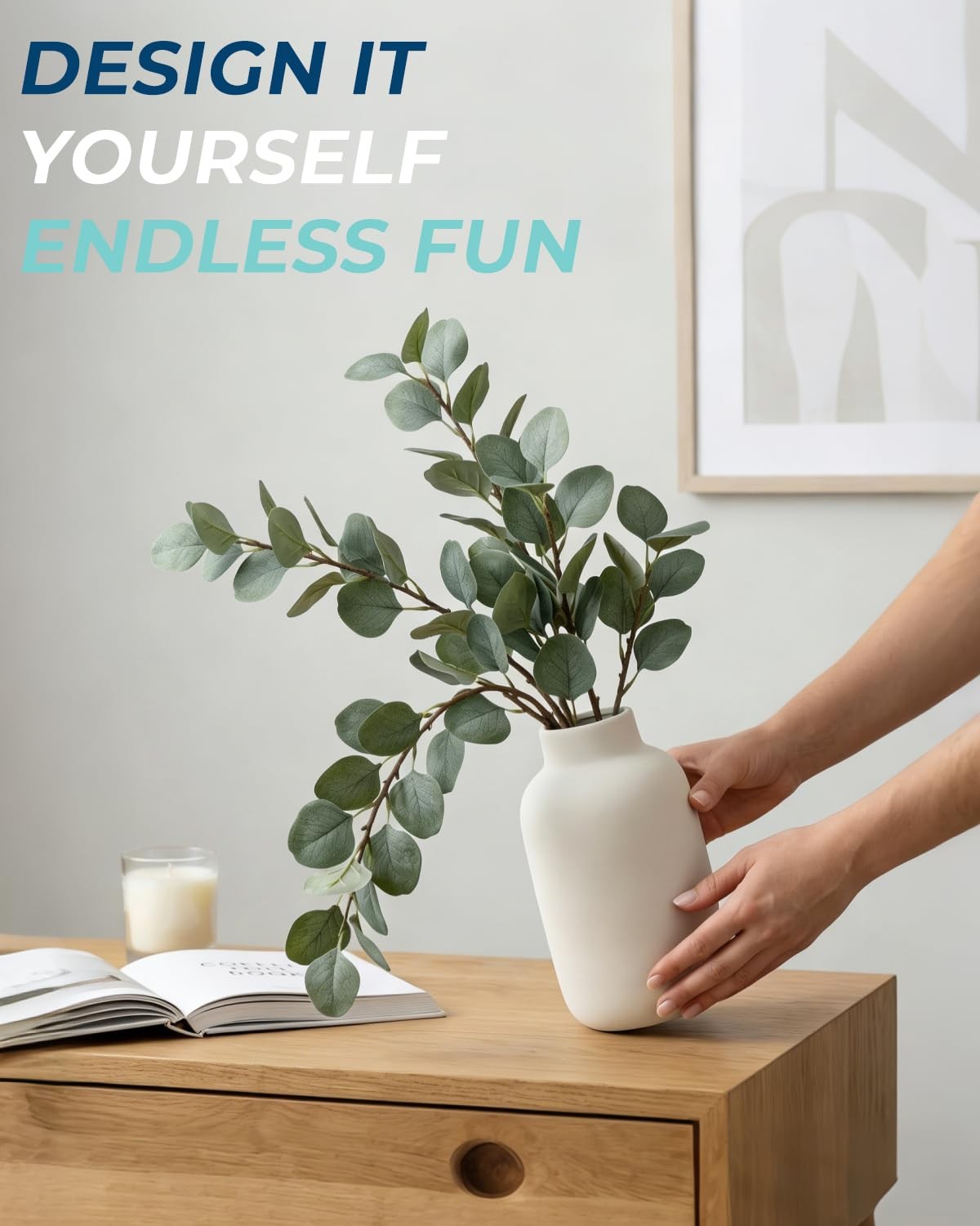 27 Inch 12 Pcs Eucalyptus Branches Artificial Greenery Stems Bulk Fake Plants…