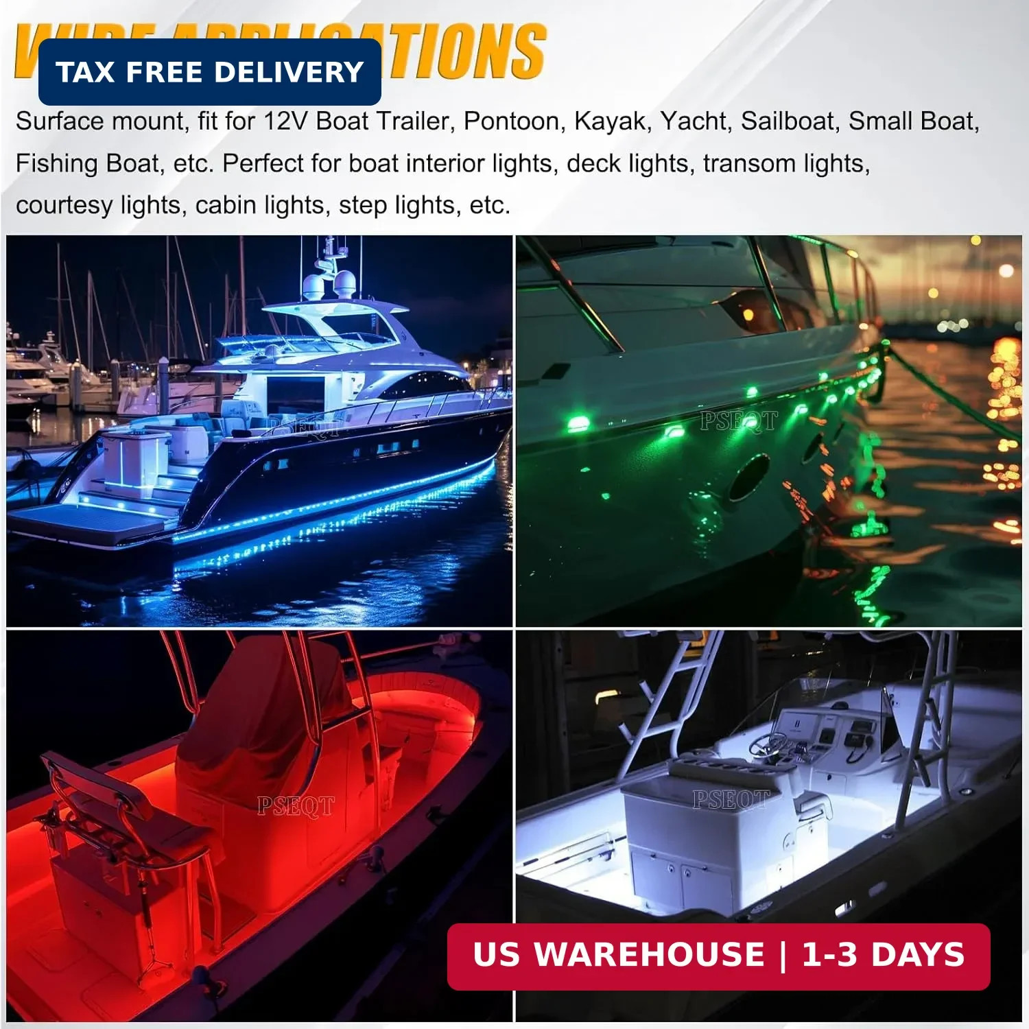 PSEQT 6Pcs 4LED RGBW Boat Courtesy Lights, 4-color 3.8” Oval Waterproof Marine