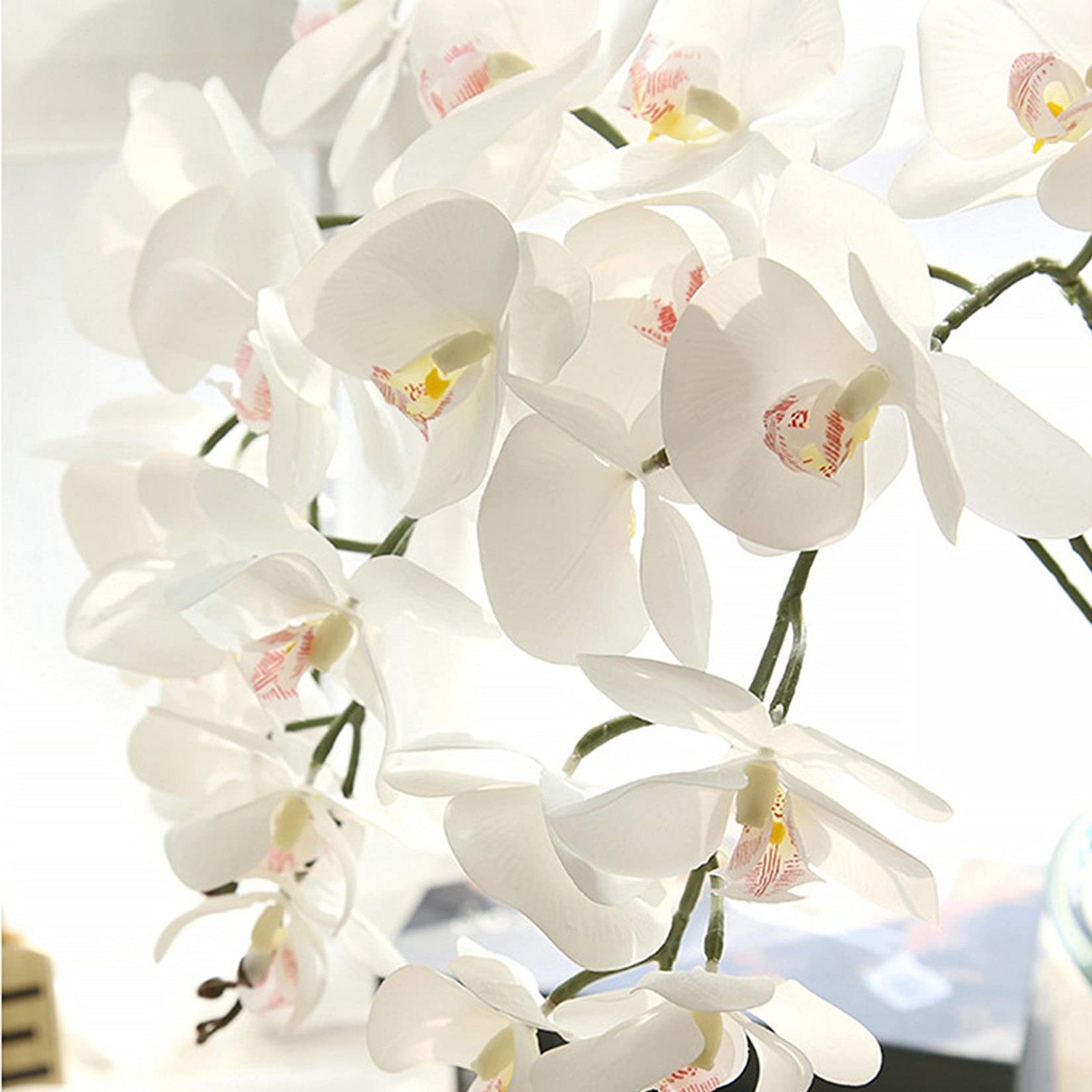 2 Pcs 9 Head Artificial Phalaenopsis Flowers and 2 Bundles Leaves,42″ Big Blo…