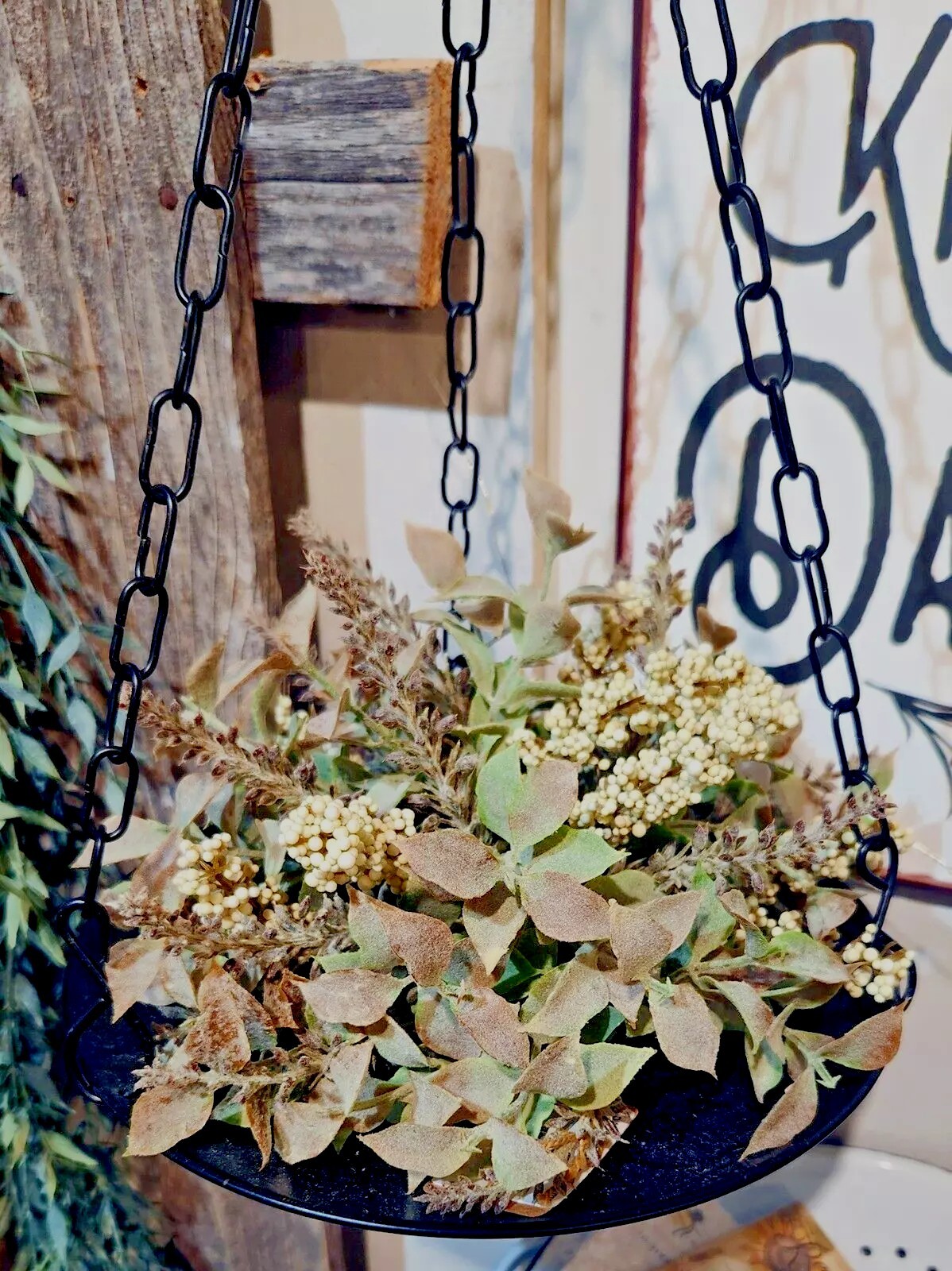10″ HALF SPHERE FALL AUTUMN HERBS Artificial Greenery~Cream Berries Fern~Plastic