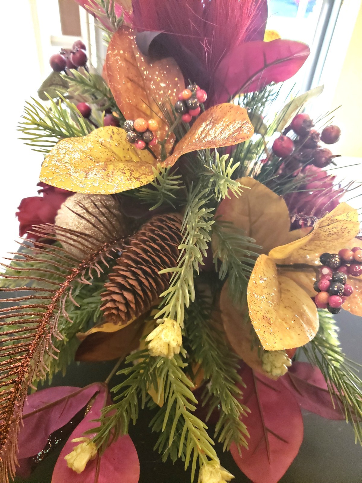 Burgundy Fall Floral Centerpiece, Autumn Table Decor, Rustic Thanksgiving Floral