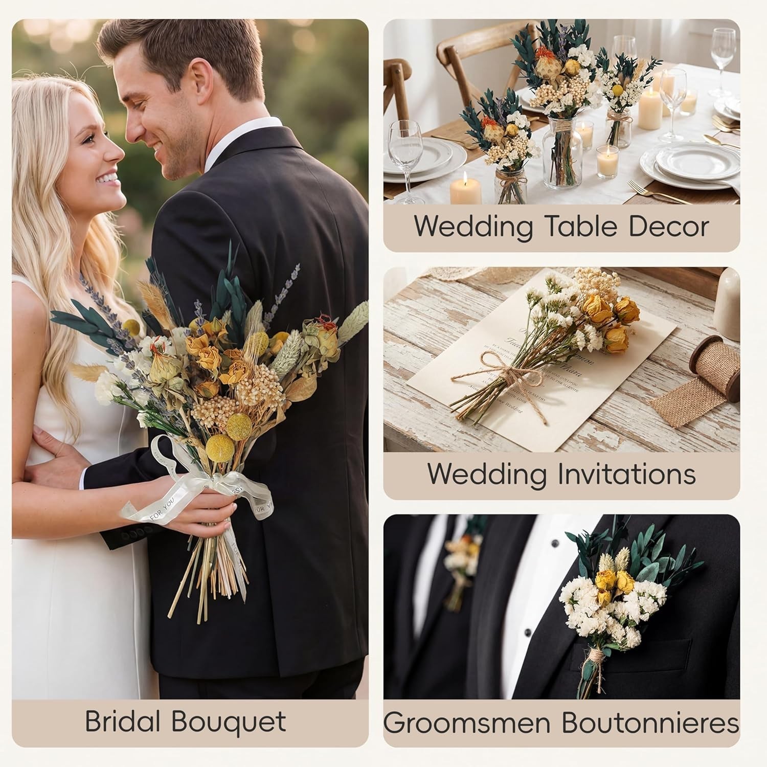 Vintage Dried Flowers Bouquet 128 Stems, 10 Kinds Natural Preserved Flowers L…