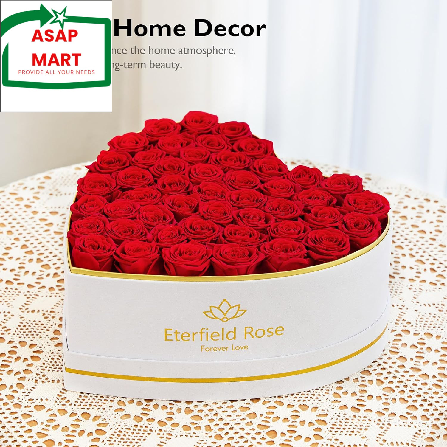 Eterfield 47-Piece Forever Flowers in Heart Shape Box, Preserved Roses That Last