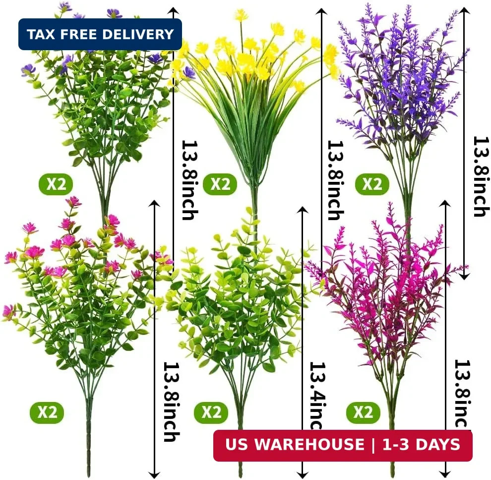12 Bundles Outdoor Artificial Fake Flowers UV Resistant No Fade Boxwood Faux Pla