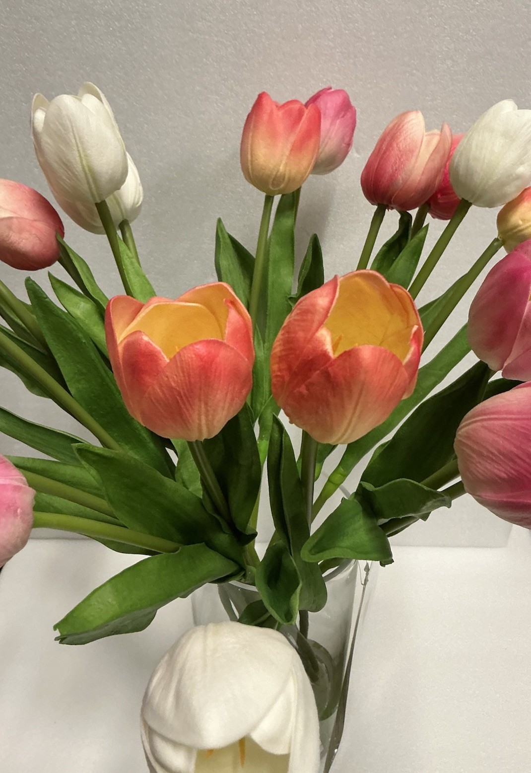 Nearly Natural Artificial Tulip Flower Arrangement Glass Vase