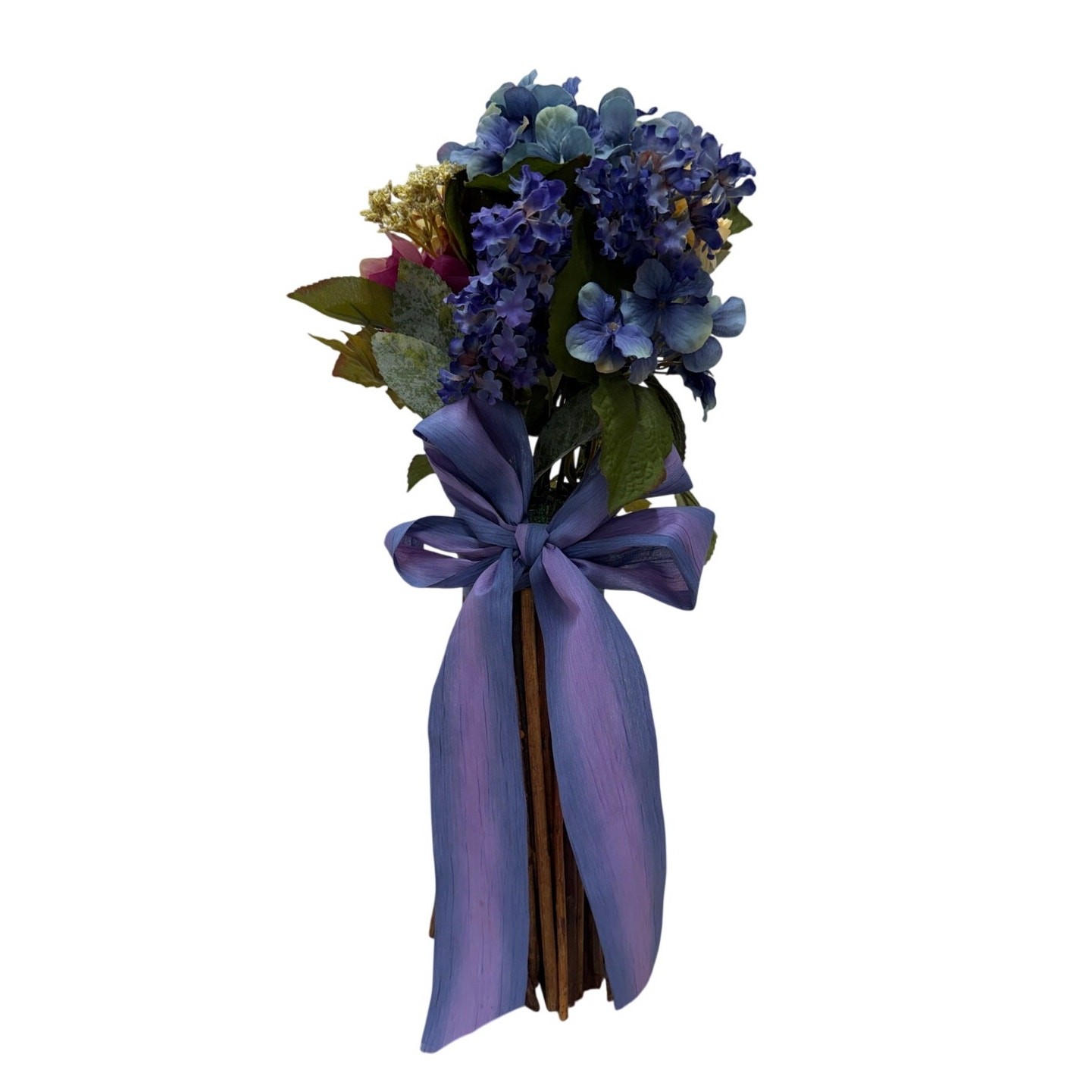 Rustic Twig Vase Floral Arrangement Purple Blue Decor