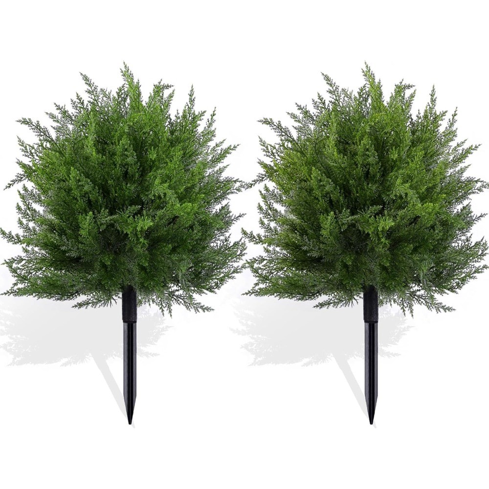 2Pcs 23.6″ Faux Cypress Topiary Tree Artificial for Indoor Outdoor Garden Decor