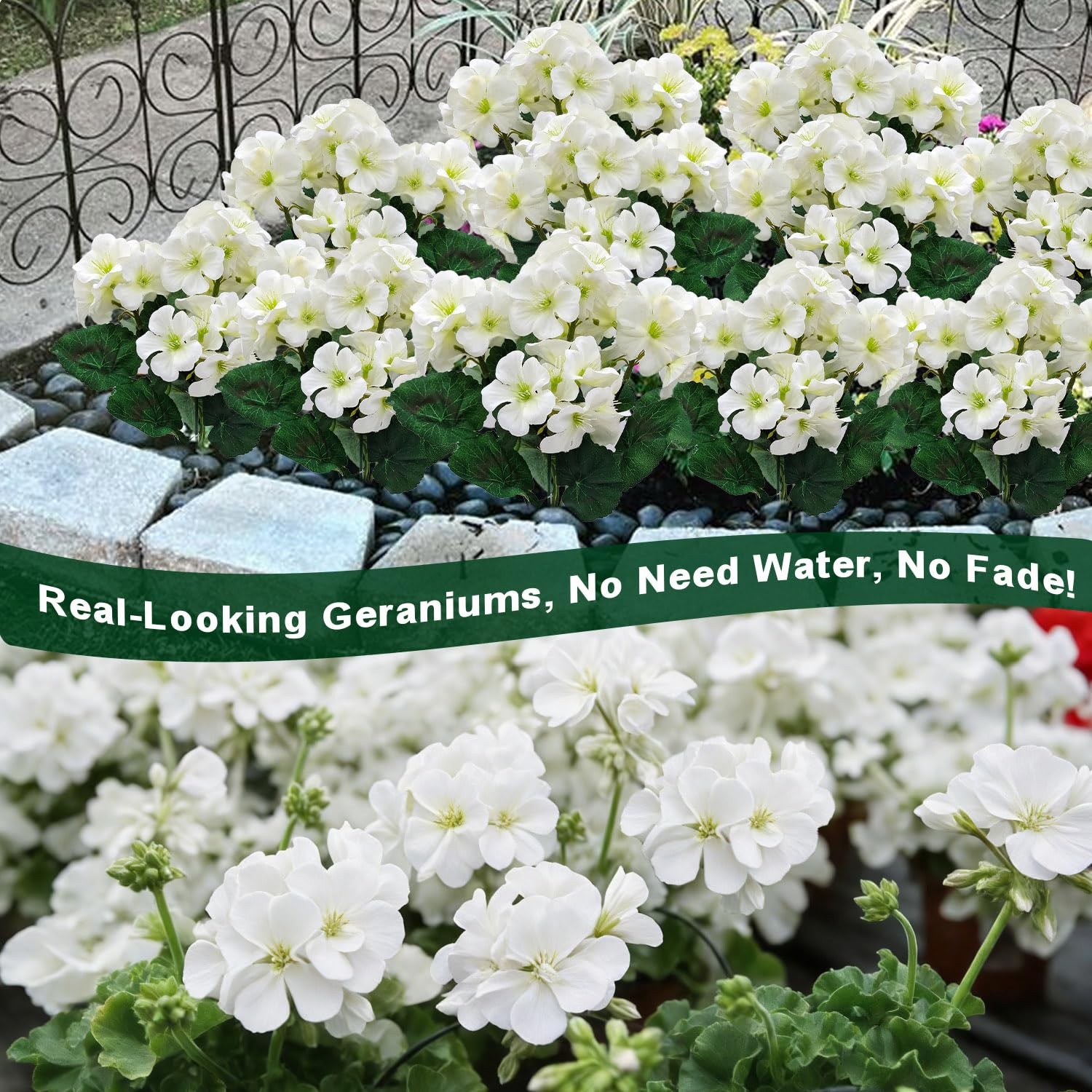 8 Bundles Artificial Geranium Flowers for Outdoors UV Resistant Red Silk Fake…