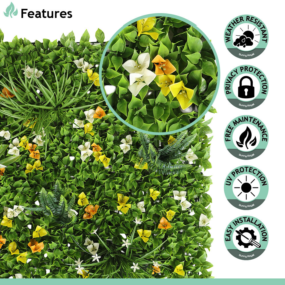 40″x 40″ Artificial 3D Faux Ivy Fence Mixed Panel Mat Wall Fence Hedge Decor #06