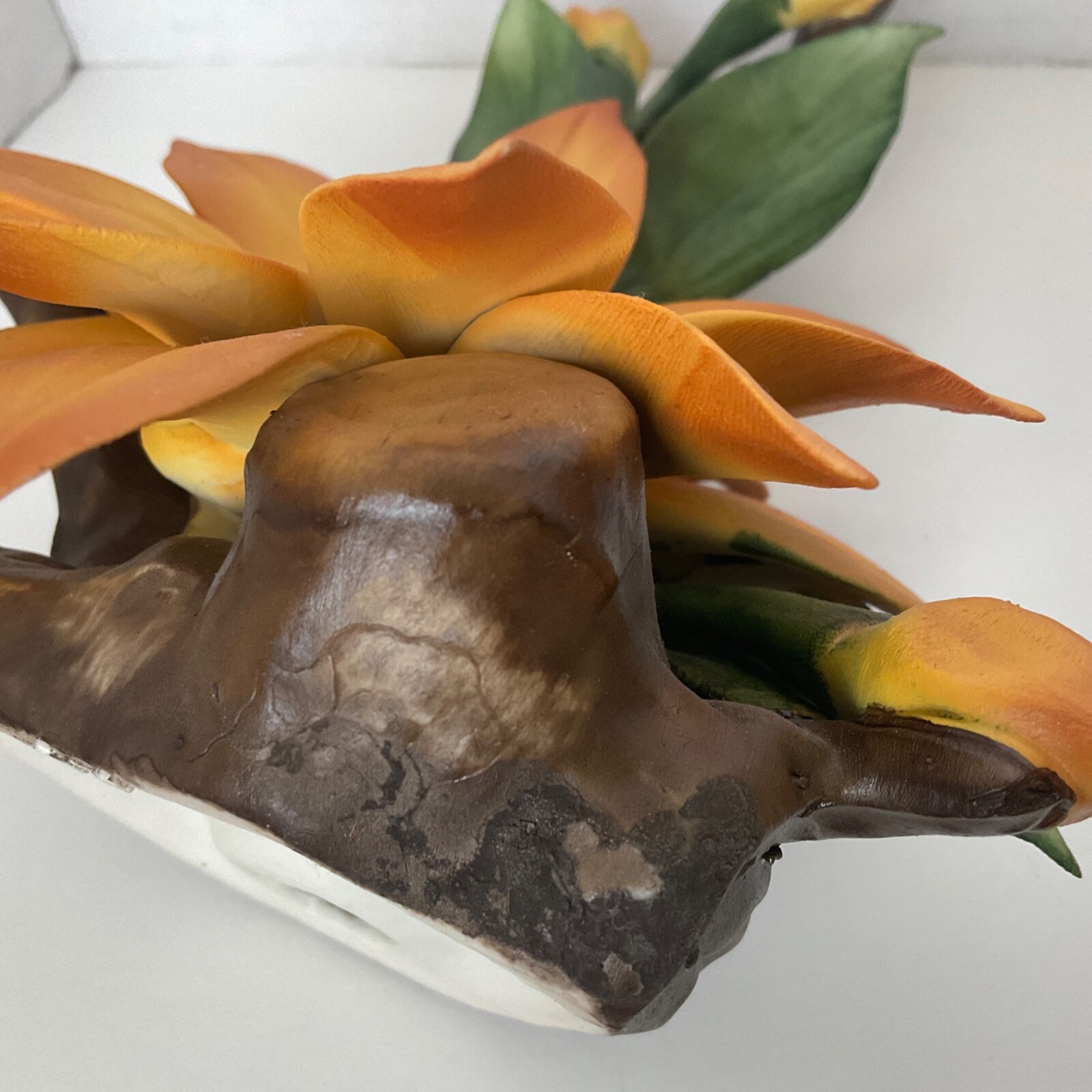 Capodimonte Orange Black Eyed Susan Floral Sculpture Made In Italy 6 3/4” VTG