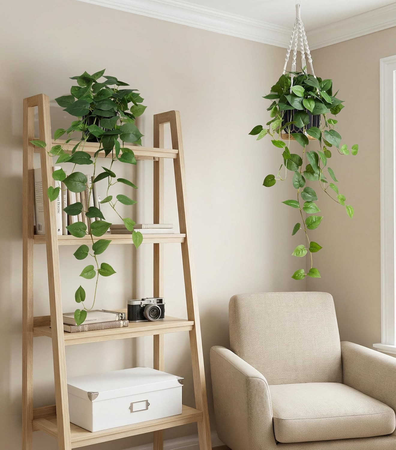 2 Pcs Faux Pothos Plants – Realistic Indoor Hanging Decor for Home & Office